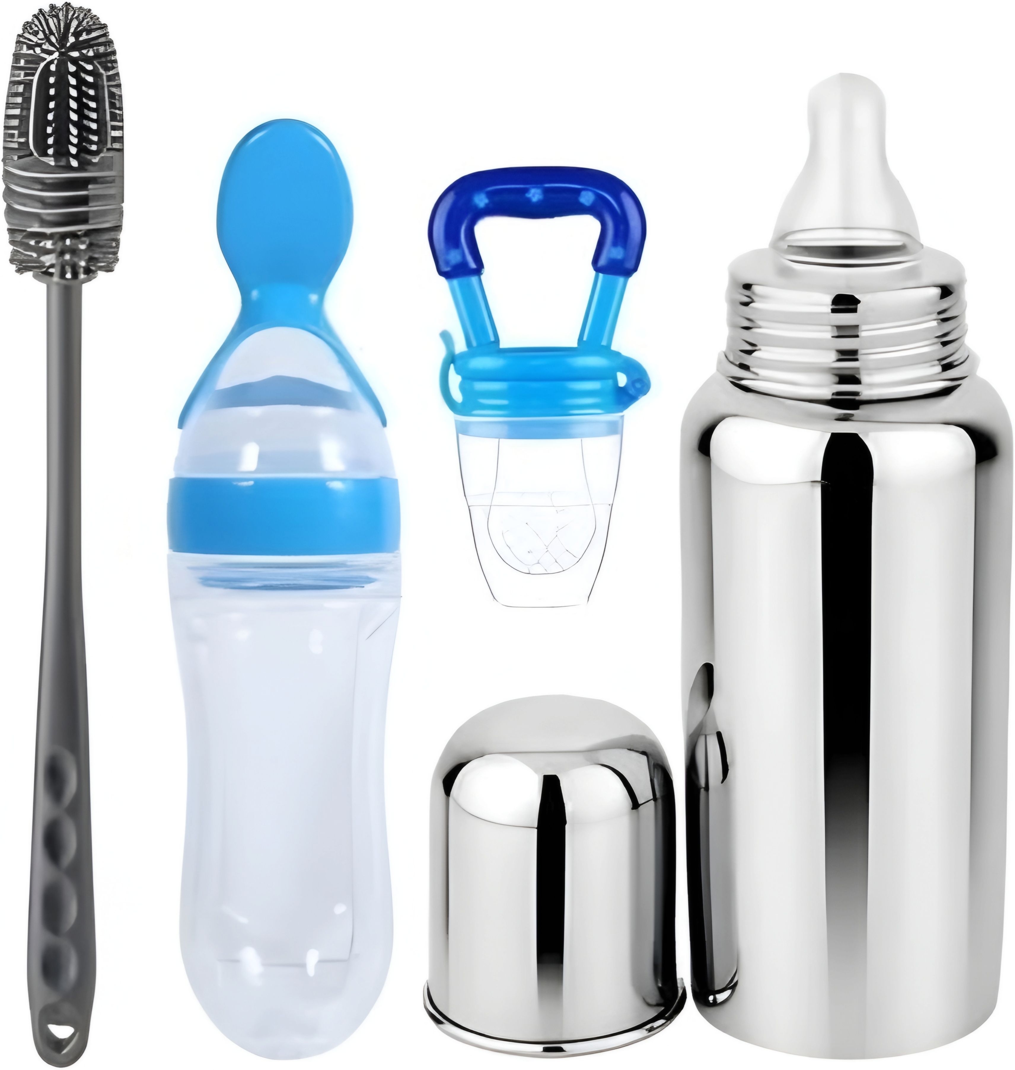 Baby Feeding Pack of 4 – Milk Bottle, Spoon Bottle, Nibbler & Cleaning Brush - Stainless steel-image-22