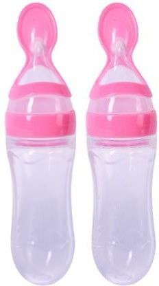 Baby Squeezy Food Grade Silicone Bottle Feeder with Soft Silicon Baby Feeding Used for Semi Solid |Spoon Feeder| Ceralac Feeder| Rice Paste Milk Food Feeder - 90 ml Pack of 2 (Pink)- SILICONE-image-43