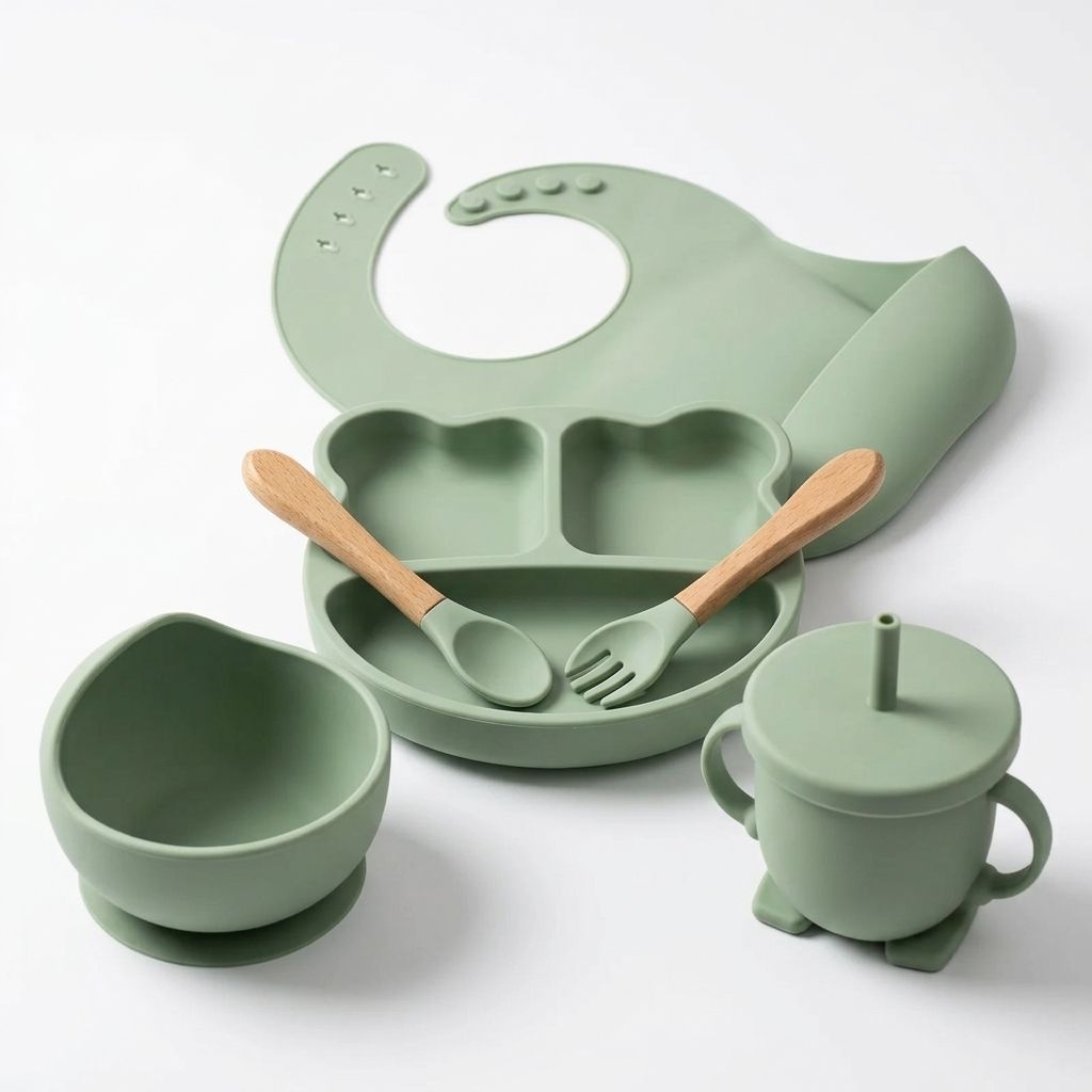 gopinath Baby Feeding Combo BPA Free Silicone Plate Bowl Bib Cup Set (Green) - Silicone-picture-48