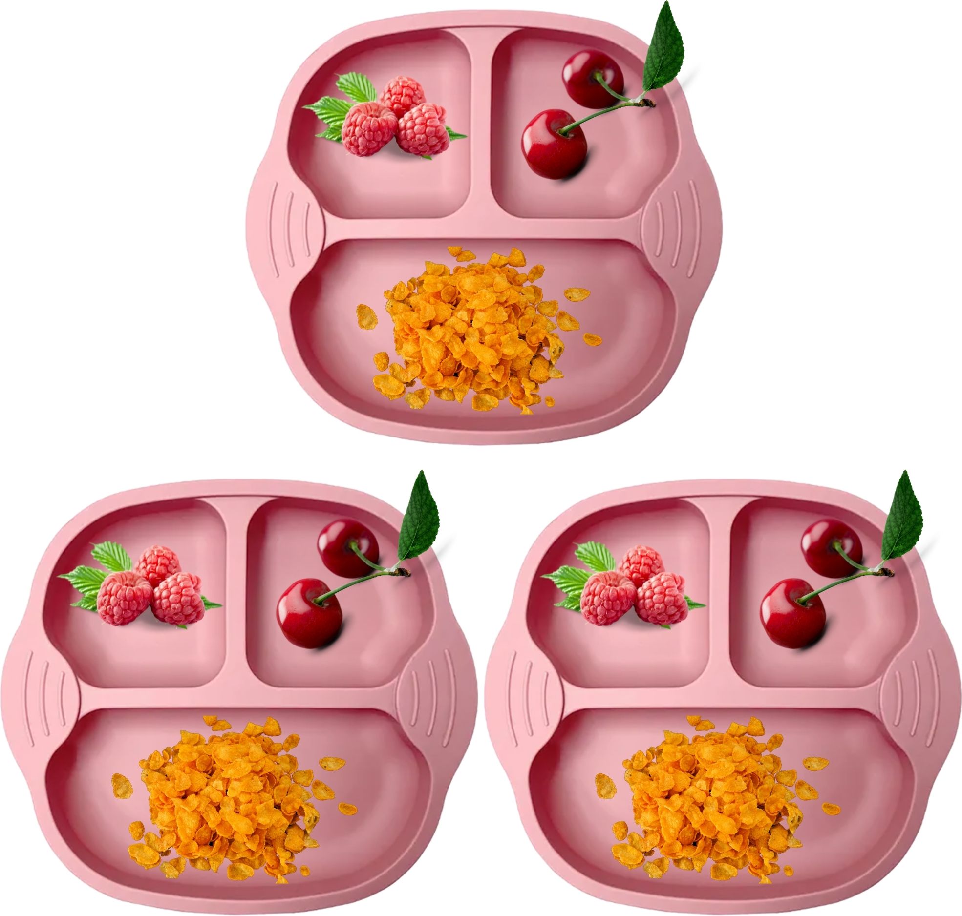 Pack of 3 Self-Feeding Baby Dish With Suction Cups,Toddler Plates,Microwave Safe- Silicone-image-20
