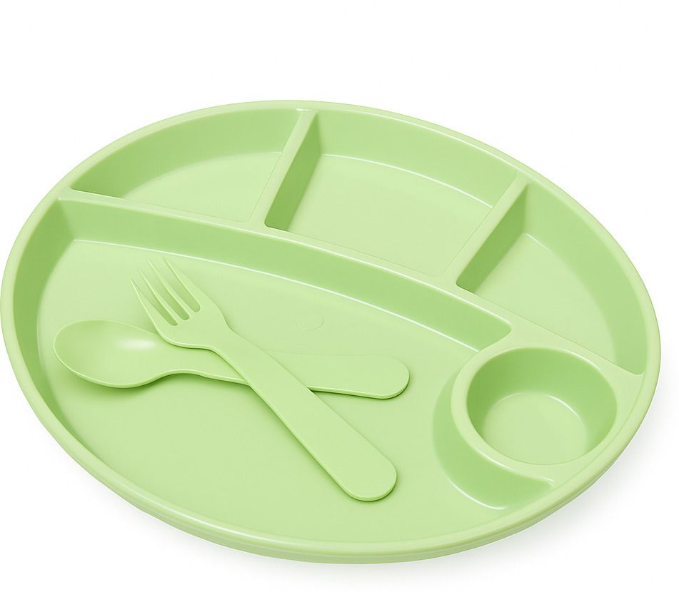 Kids Divided Plate with Spoon & Fork | 4 Compartments - Plastic-image-2