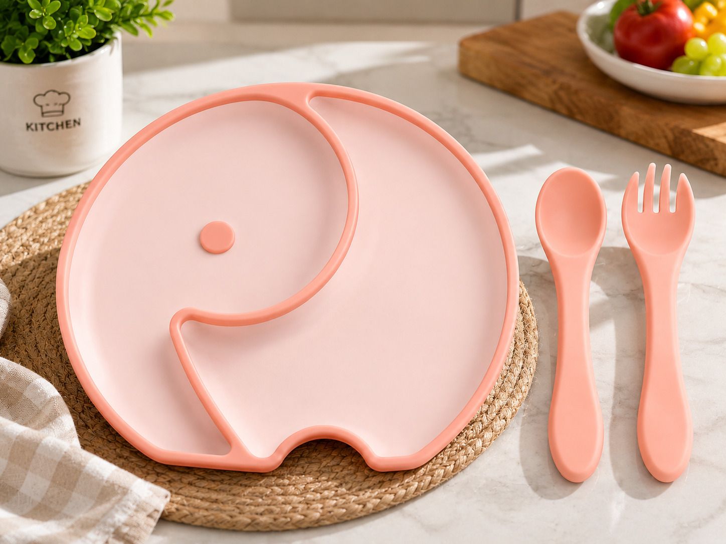 Kids Silicone Feeding Set Suction Plate Spoon Fork Food Grade BPA Free - Food Grade Silicone, Silicone-image-11