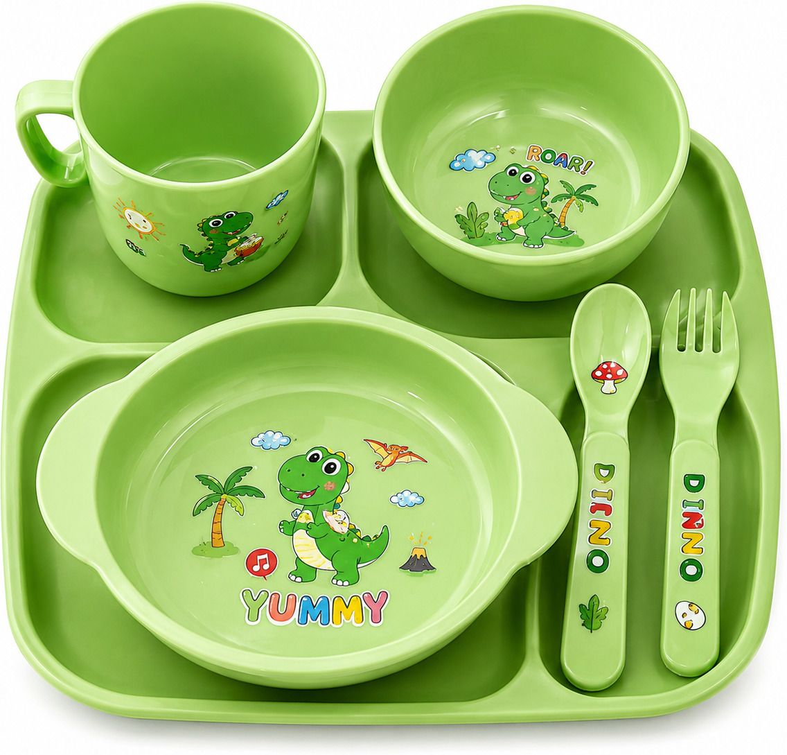 Kids 5-Piece Dinner Set – for serving snacks, fruits, rice, noodles, and meals - FIBER, FOOD GRADE PLASTIC-image-6