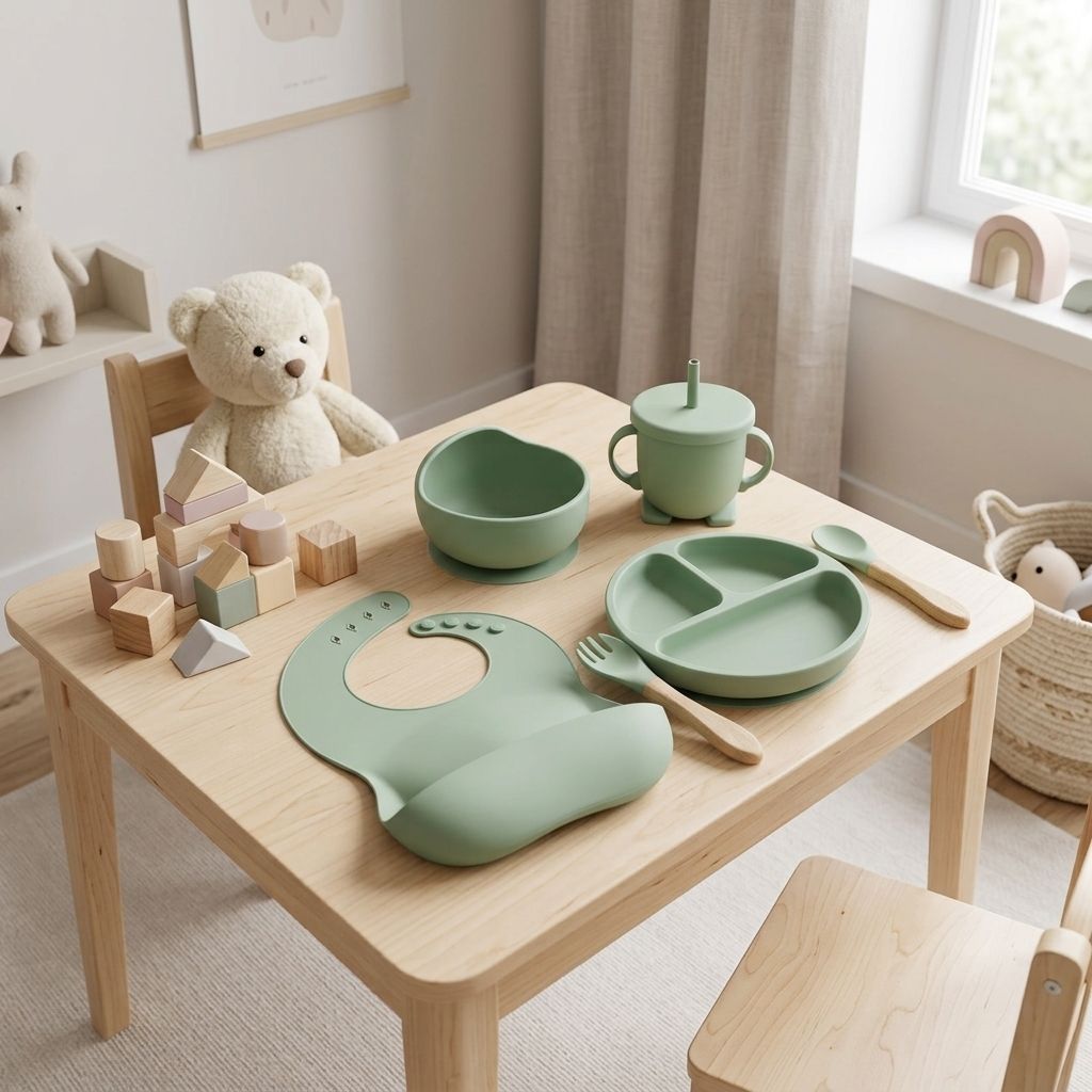 Silicone Baby Feeding Kit for Self Feeding - Food Grade BPA Free (Green) - Silicone-image-36