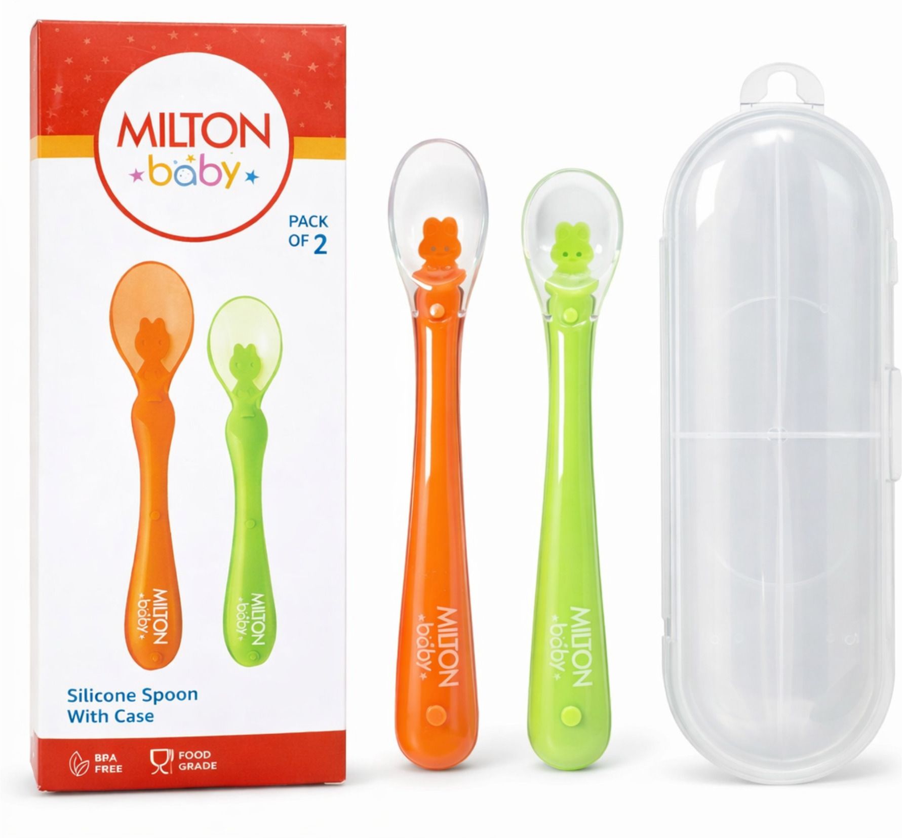 Spoon With Case I Small Spoon 0-6 Month I Large Spoon 6-24 Month, Orange & Green - Silicone-image-47