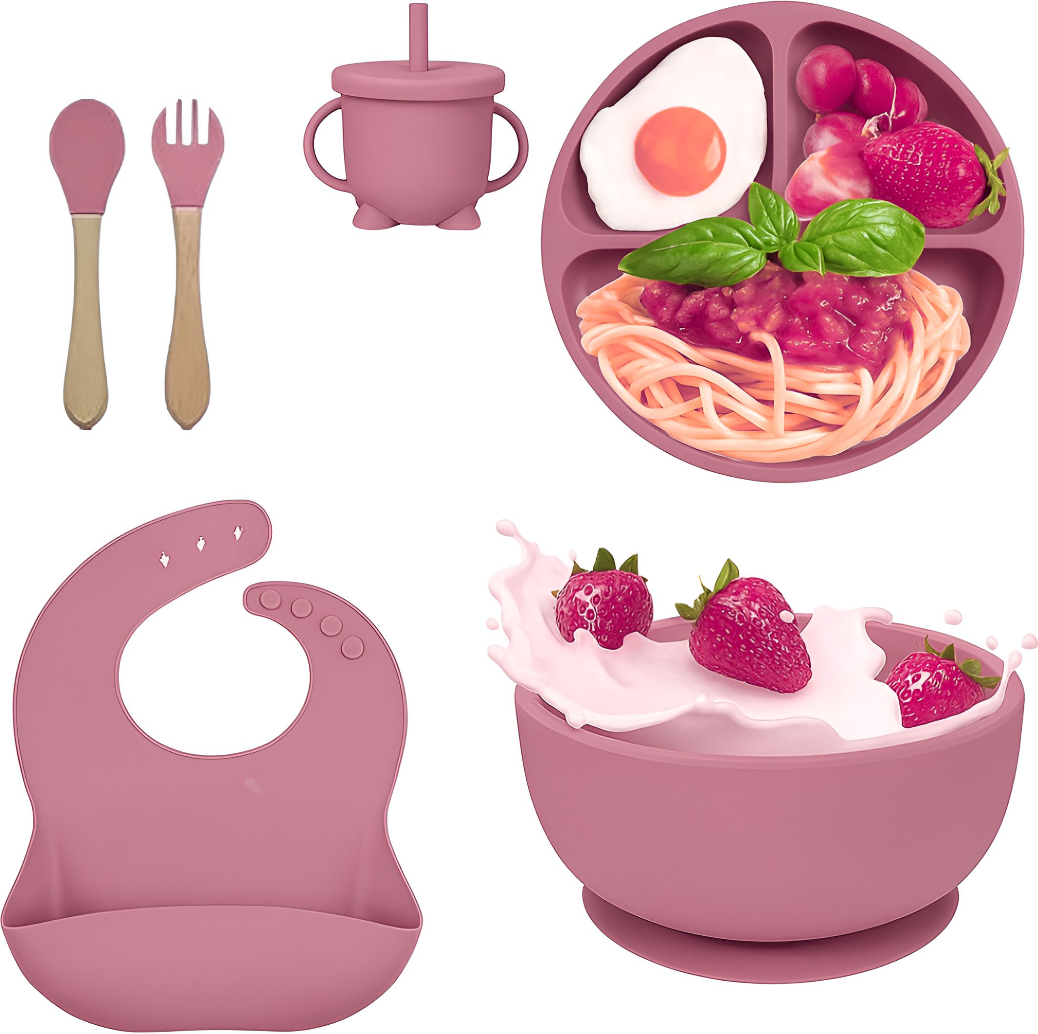 6pc Silicone Baby Feeding Set,Baby Led Weaning Supplies Toddler Feeding Dish Set - Silicone-image-25
