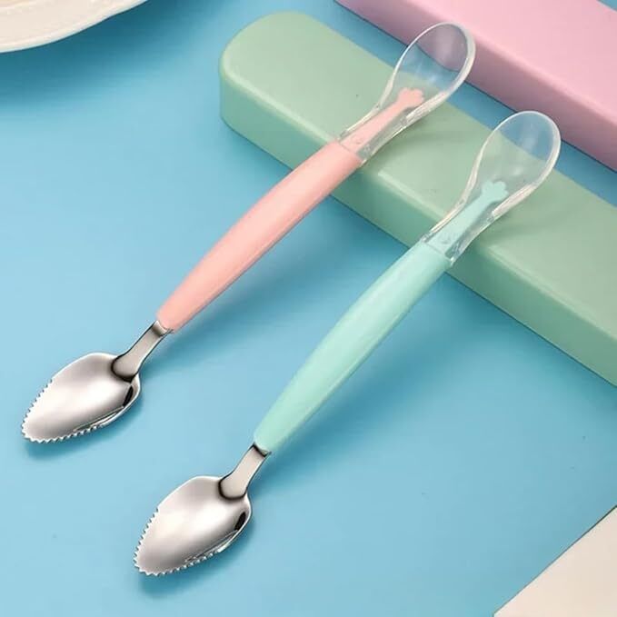 Baby Fruit Spoon Scraper 2 in 1 Serrated Grapefruit Spoon for Baby - Plastic- Plastic-image-10