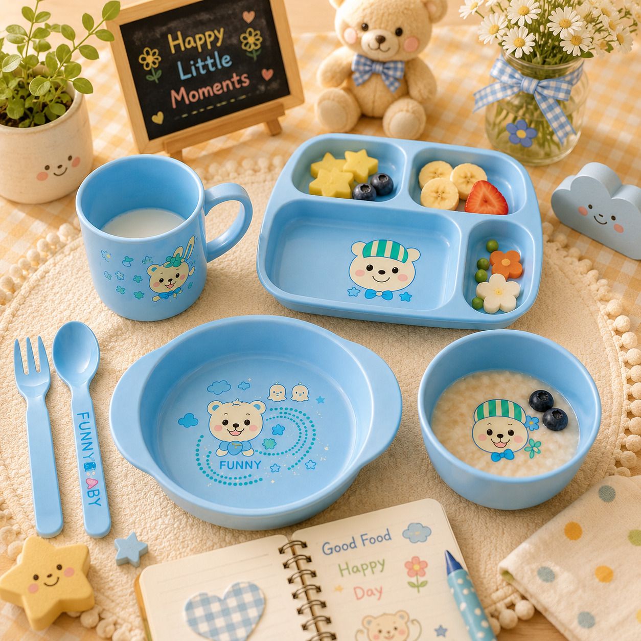 Premium 5-Piece Kids Dinnerware Set with Divided Tray - PLASTIC-image-12