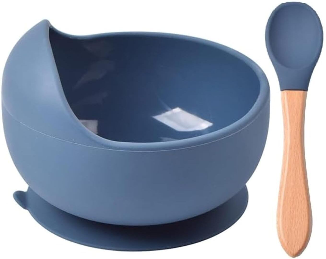 niloni Silicon Suction Bowl Wooden Handle Spoon - Silicone-picture-39
