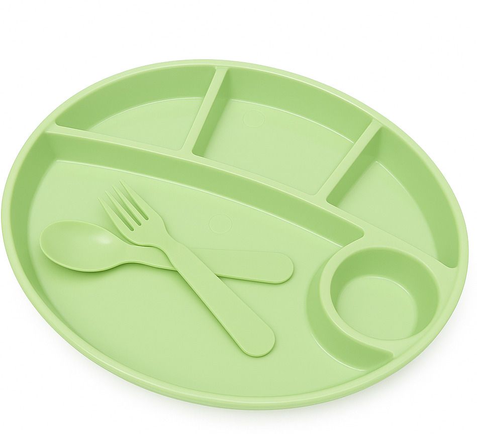 Kids Divided Dinner Plate with Spoon & Fork | BPA Free Plastic Feeding Plate | - Plastic-image-44