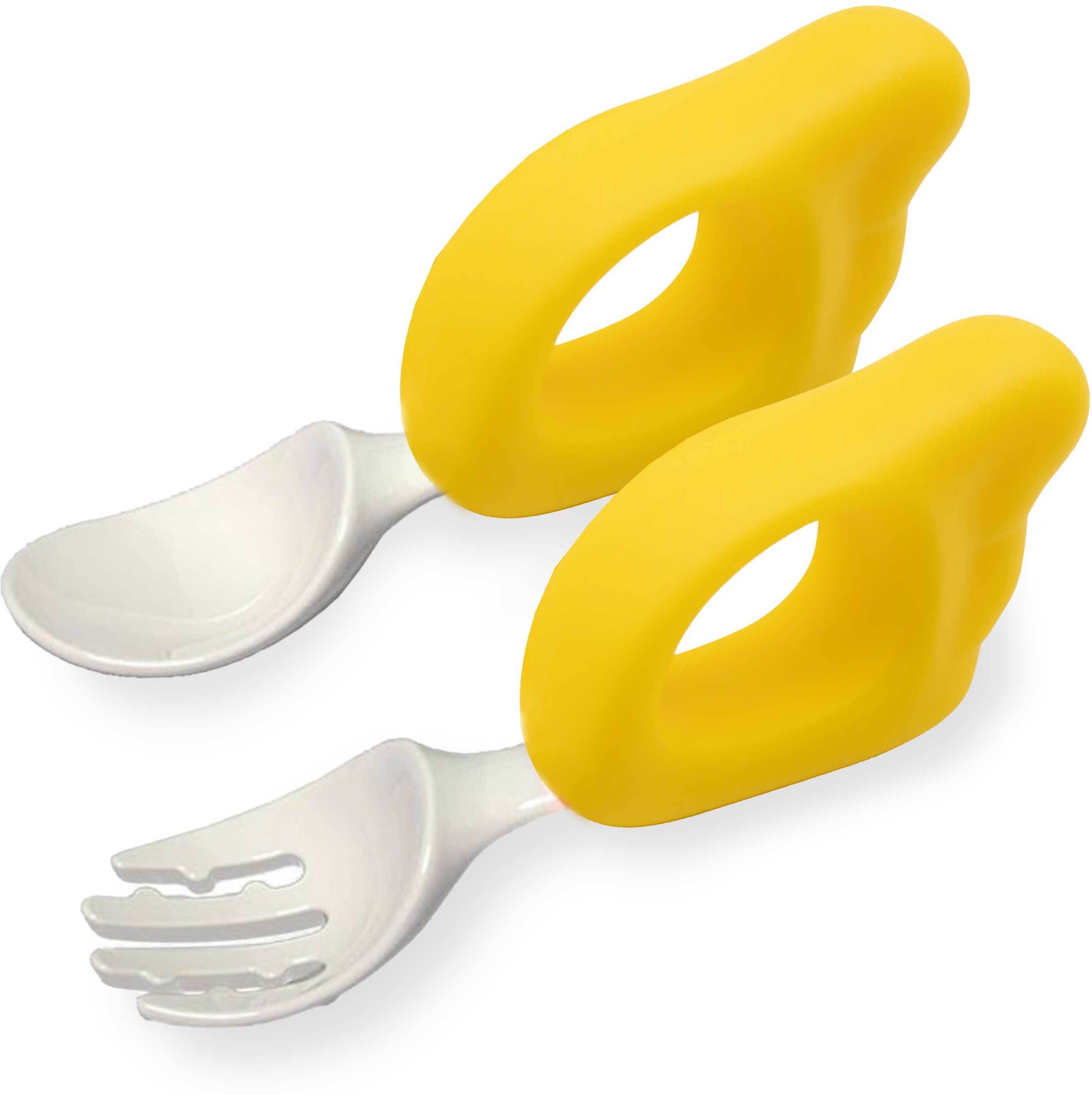 bembika Baby Training Spoon Wing Shape Spoon, Baby Spoon and Fork Set - (Yellow)- Plastic And Rubber Handle-picture-4