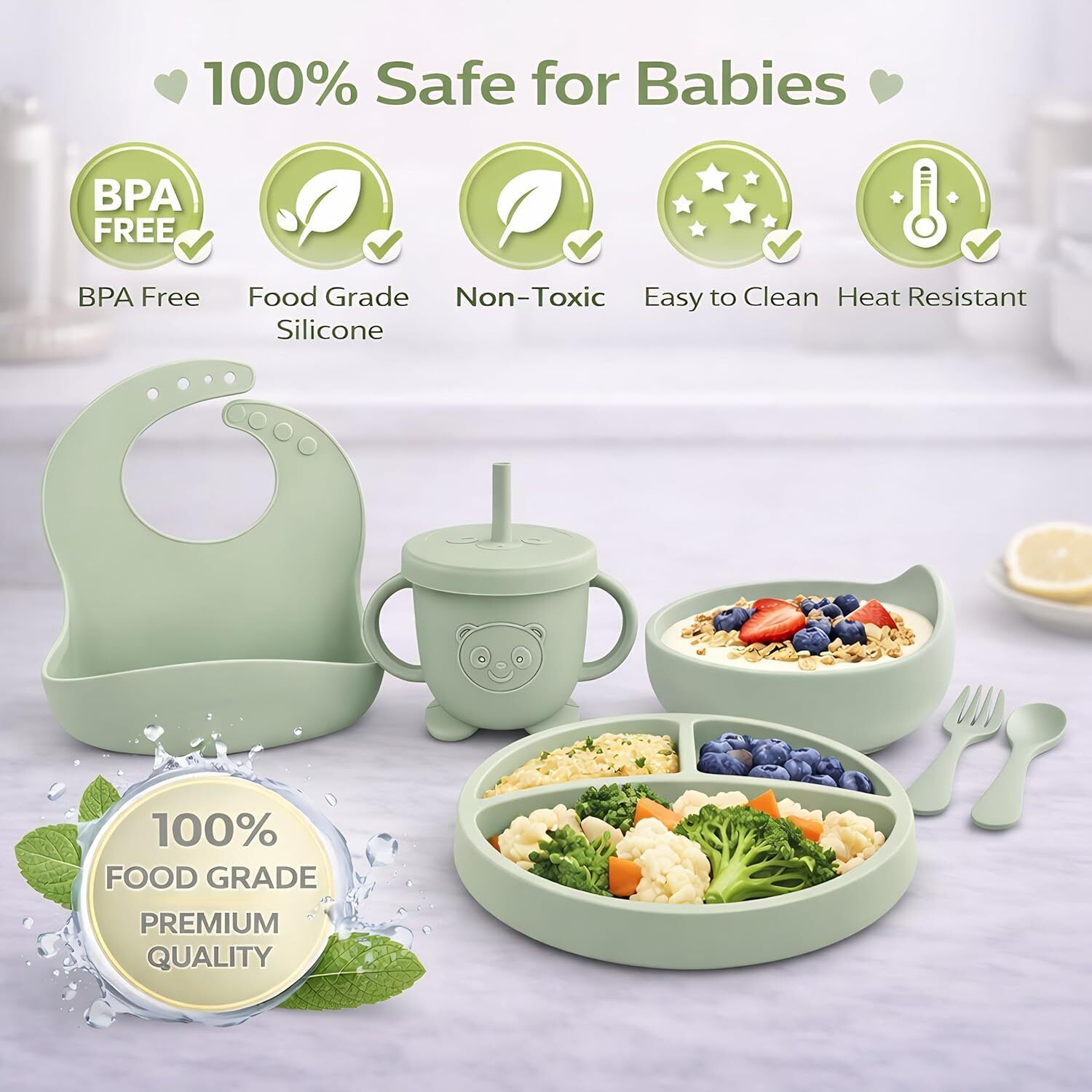Premium Silicone Baby Feeding Set - silicone, BPA FREE-image-13