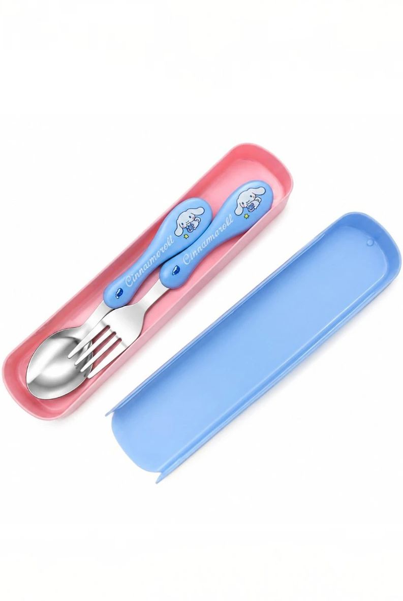 Cinnamoroll Puppy Print Stainless Steel Cutlery Carrying Set-for Kids & Students - Non Toxic Plastic-image-15