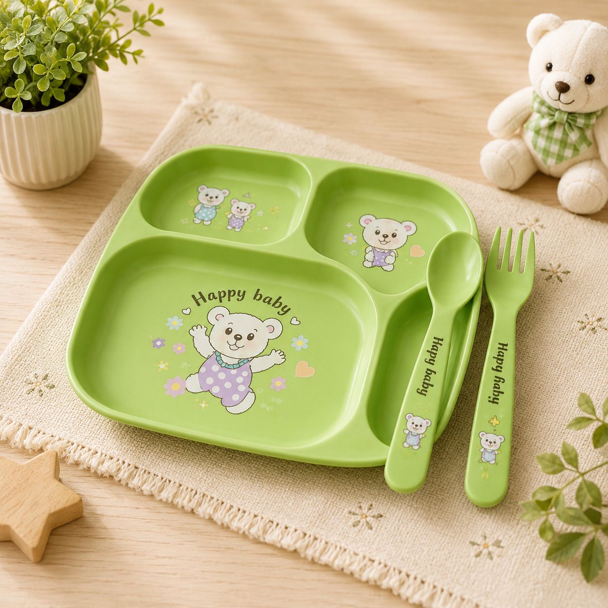 3-Compartment Toddler Dinner Plate with Utensils - PLASTIC-image-34