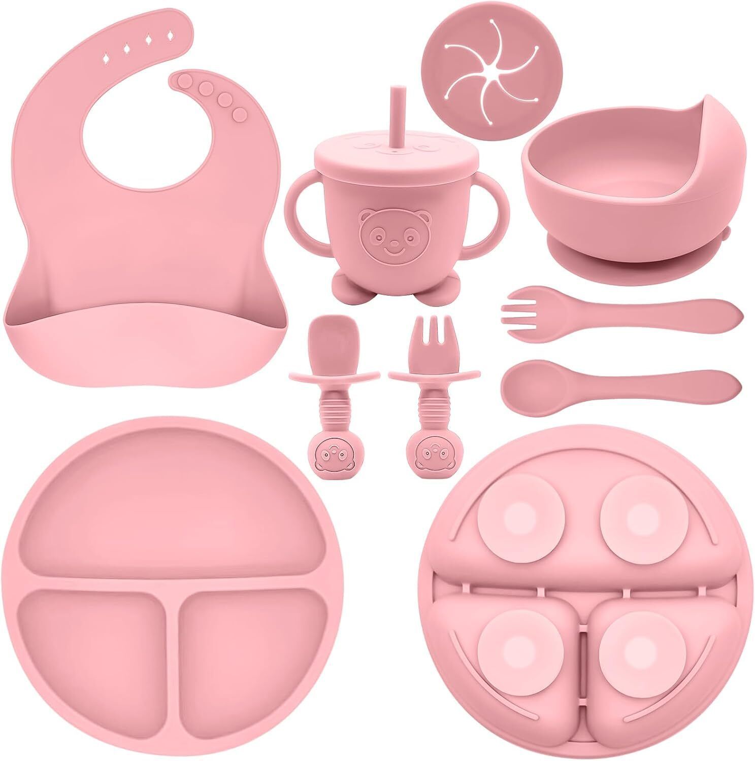BPA-Free Silicone Baby Feeding Set with Suction Plate & Cup - Pink - Food Grade Silicone-image-46