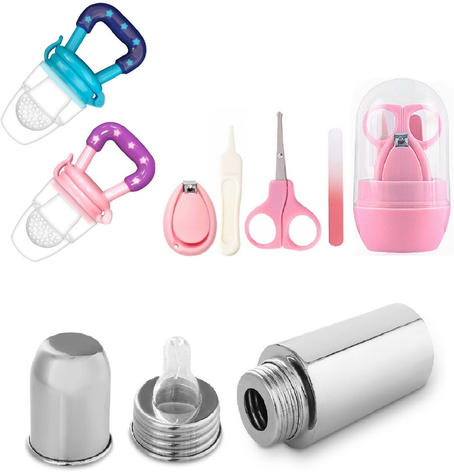 rb point Combo Pack of Baby Food Feeder & Steel Baby Feeding Bottle & Baby Nail Cutter - Steel, Plastic-picture-27