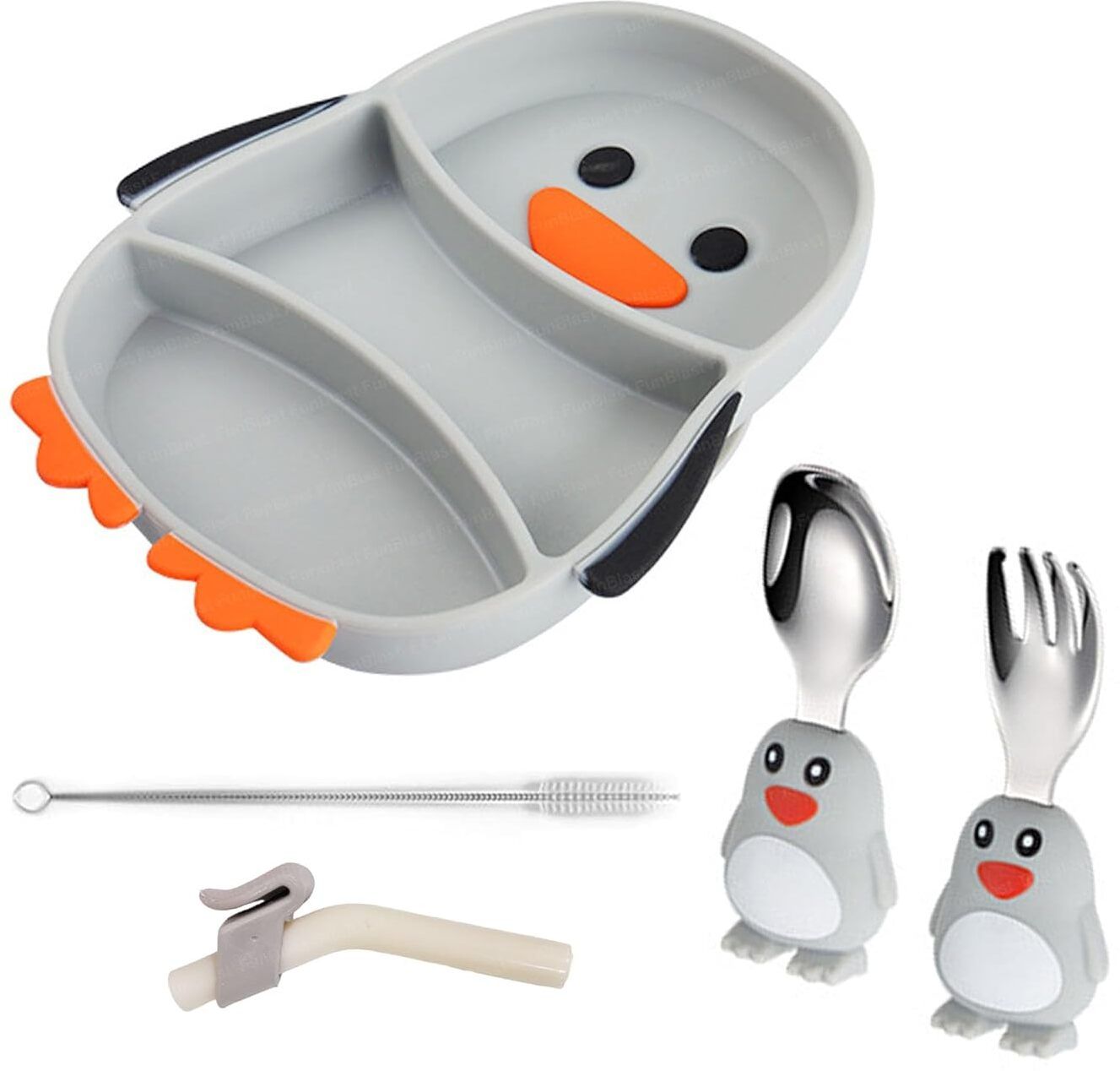 Baby Tableware Dinner Set with Plate, Spoon, Fork, Sipper for Kids, Feeding Set - Silicone-image-44
