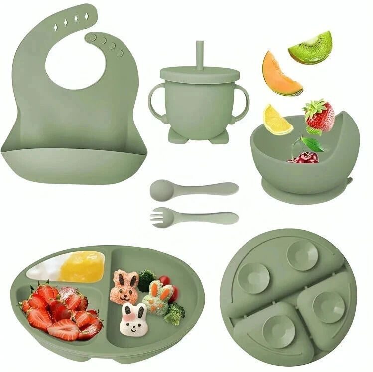 Baby Feeding Set,6 Piece Food Grade for Toddler Kids Divided Suction Plate - 100% Food-Grade Silicone, Safe for Babies, Heat Resistant, Lead-Free-image-9