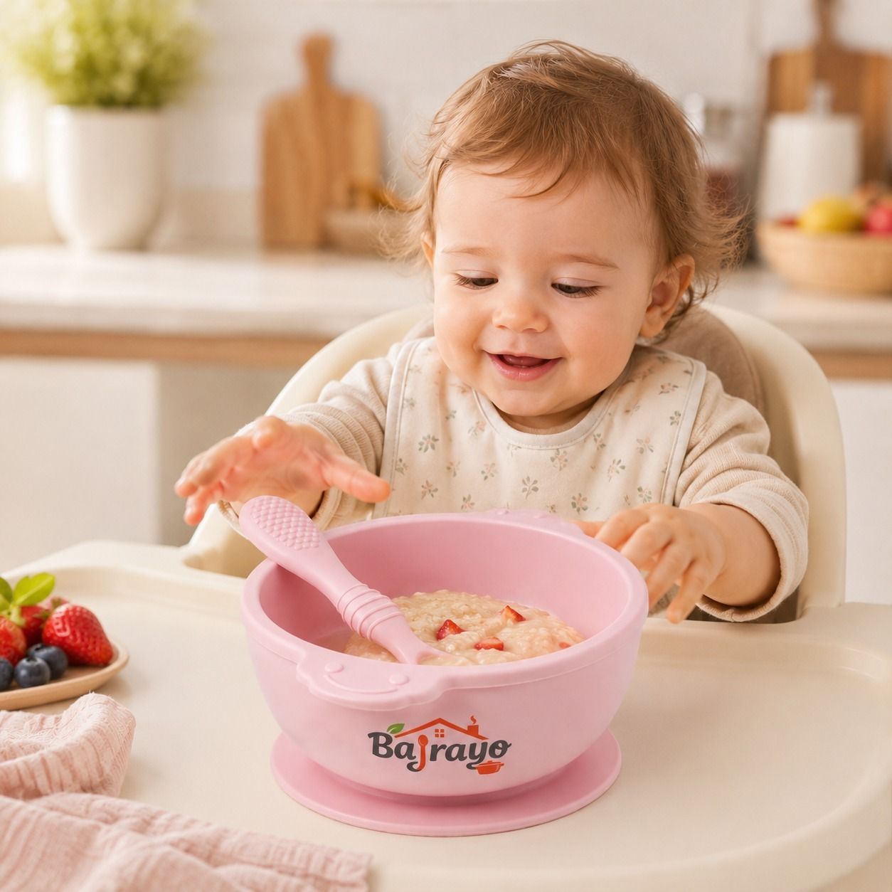 Silicone Baby Feeding Bowl & Spoon Set | BPA Free Suction Bowl Pink - silicone-image-9