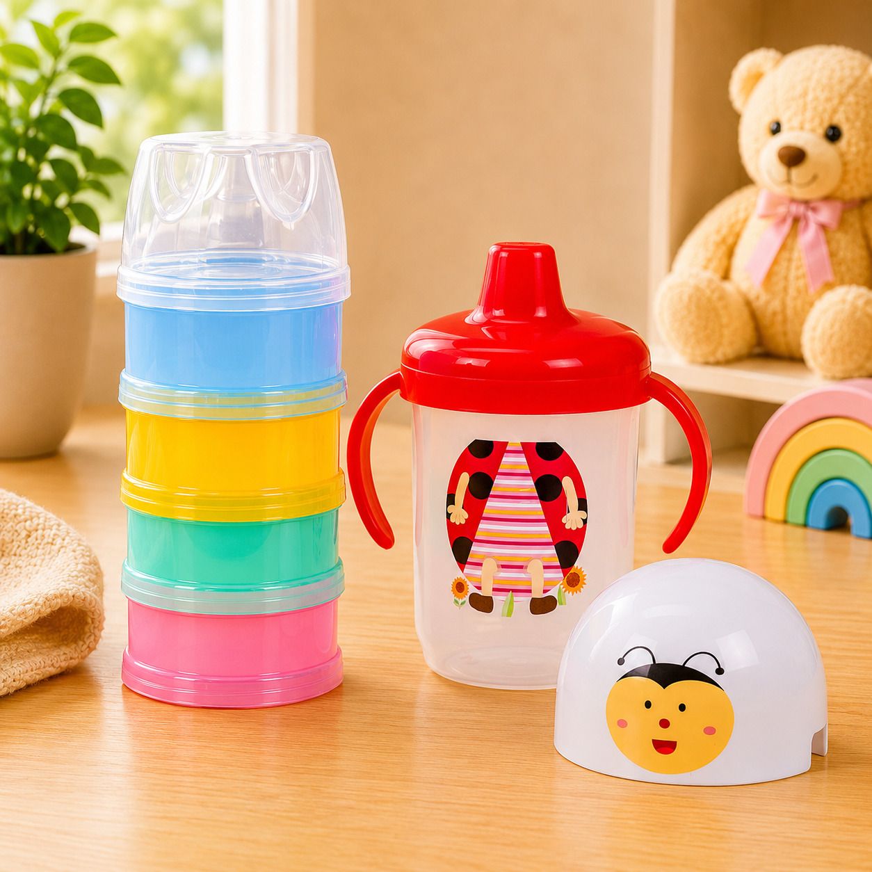 Duck Bill Hard Spout Sipper with Twin Red Baby Milk Powder Container (4 Steps) - Food Grade Plastic-image-40