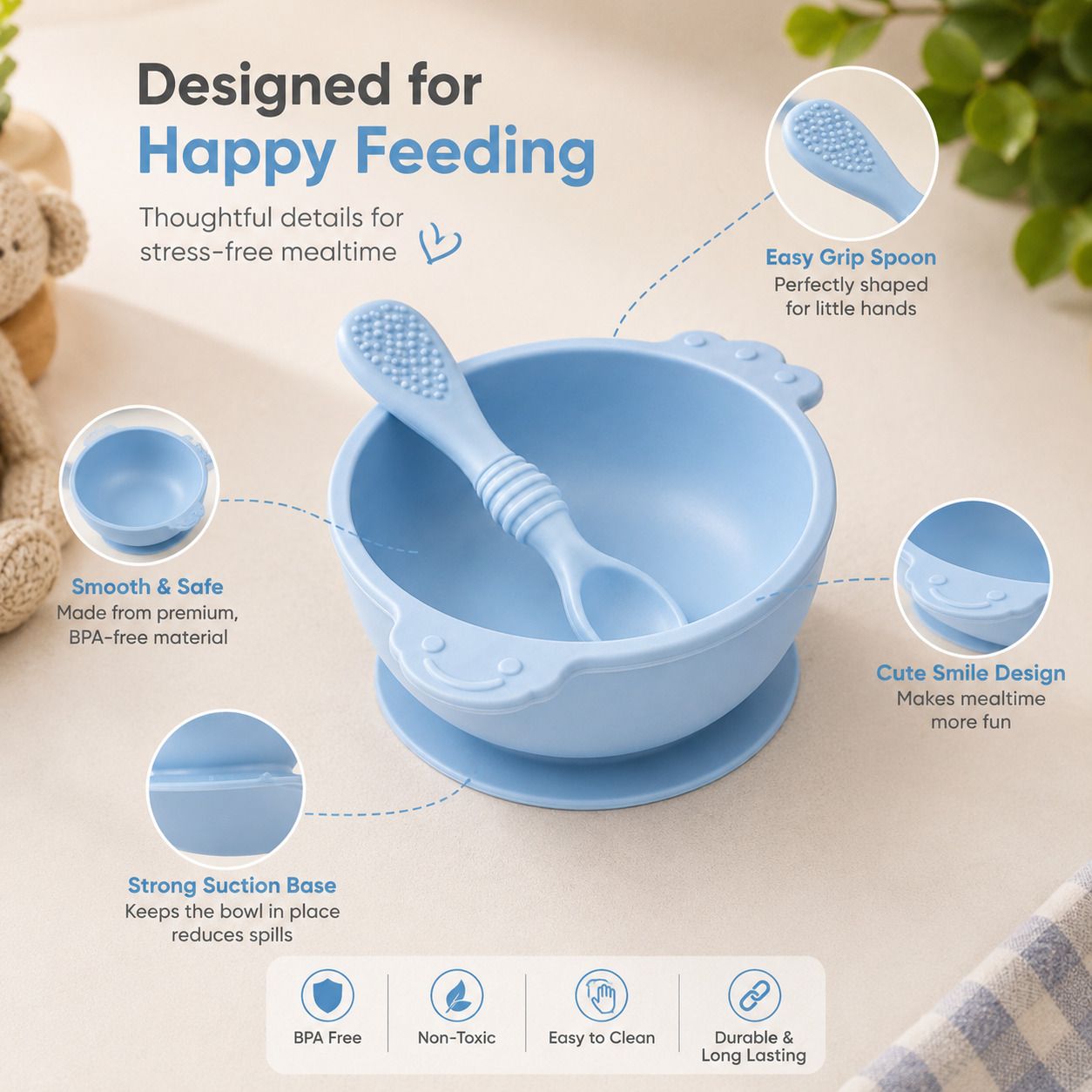 Soft Silicone Baby Feeding Bowl Set with Spoon | BPA Free Suction Bowl 6+ Months - Silicone-image-17