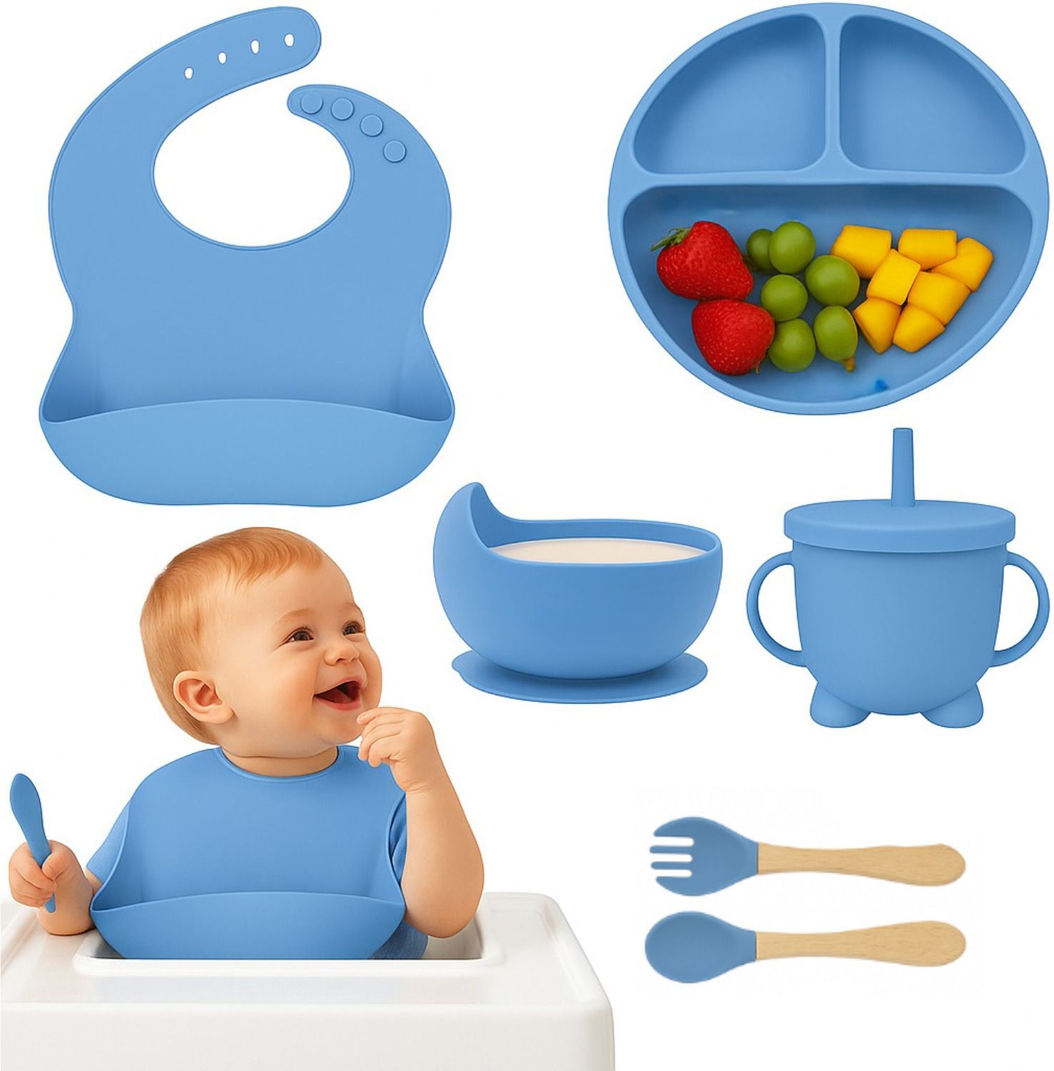 Silicone Baby Feeding Set,6 Pcs Premium Toddler Utensils, Baby Feeding Supplies - Silicone-image-22
