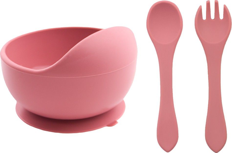 Baby Feeding Bowl , Spoon & Fork Set with Suction Base Made of 100% BPA Free- silicone-image-13