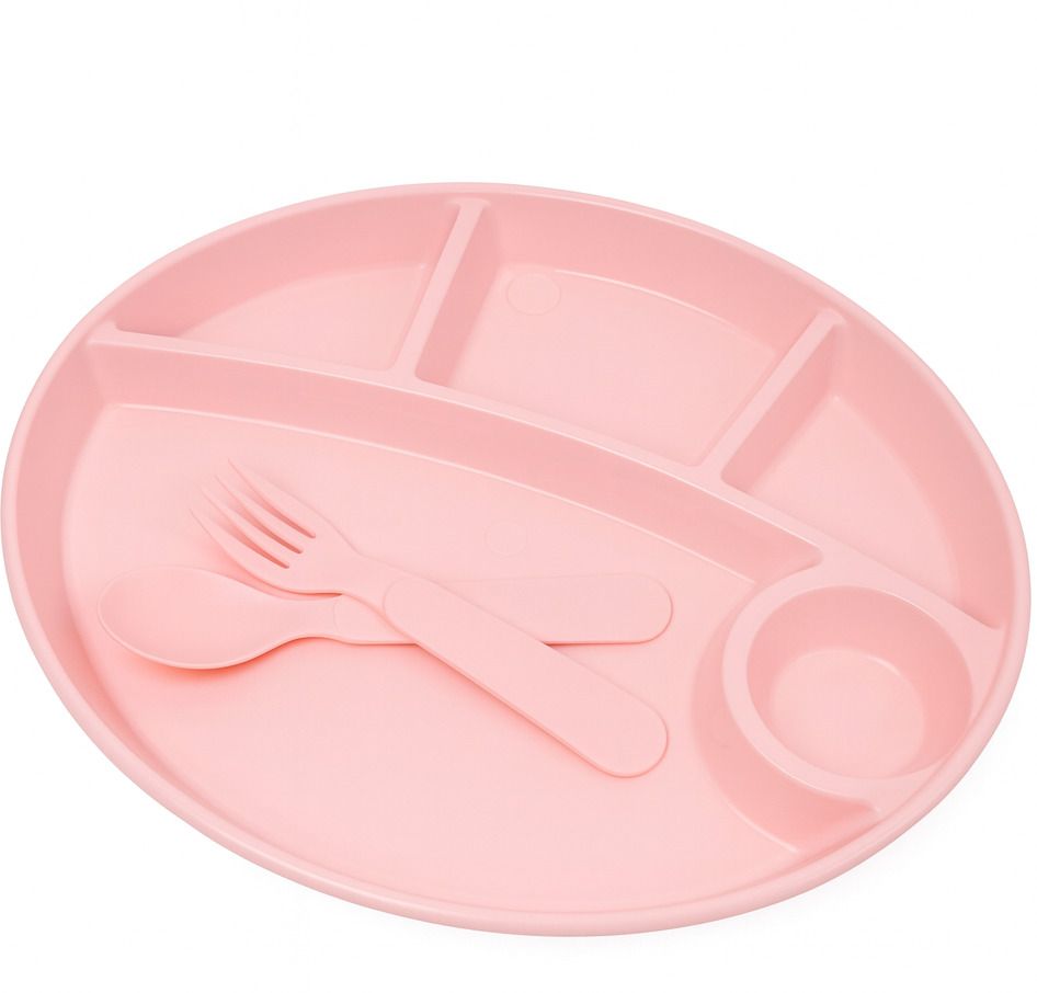 Kids Divided Plate with Spoon & Fork | 4 Compartments - Plastic