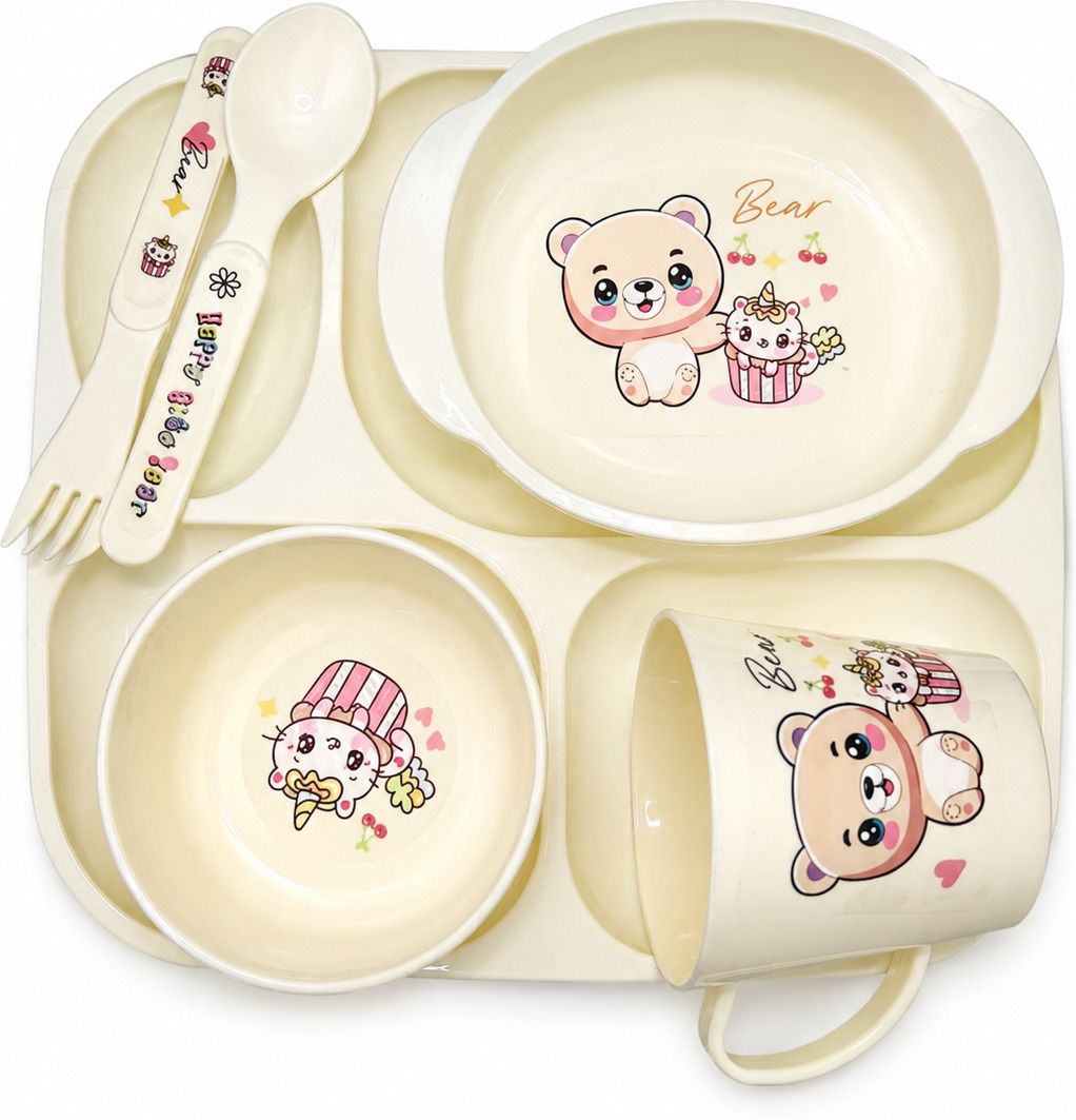 funbrella Kids Bear Compartment Dinner Set - : Premium Food Grade BPA-Free Plastic Material-picture-13