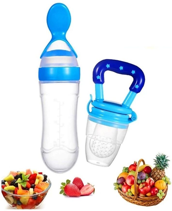 Feeding Utensil's Baby Spoon Feeder And Fruit Feeder Combo 90ml Bottle- SILICONE-image-2