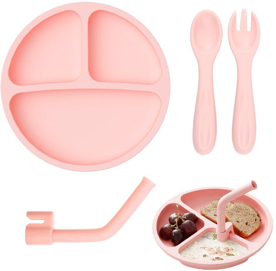 gustave Silicone baby feeding set with suction plate spoon fork and straw for toddlers - Silicone-picture-17