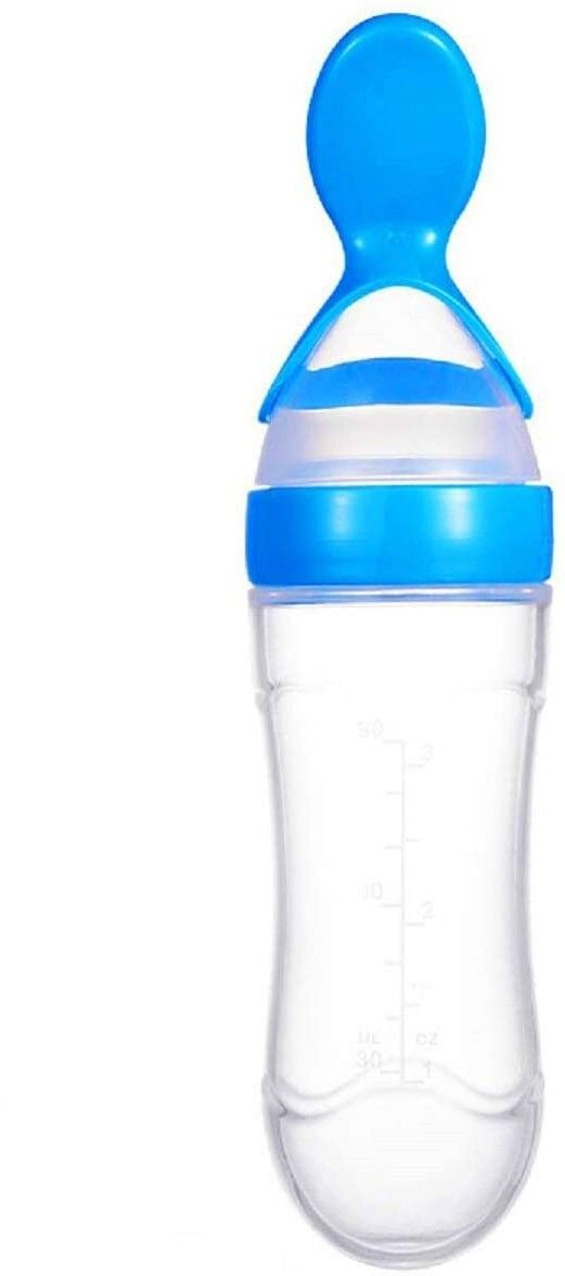 90ML Newborn Baby Feeding Bottle Toddler Safe Silicone Squeeze Feeding Spoon Milk Cereal Bottle Baby Training Feeder (Blue)- Silicone-image-14