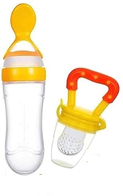 Combo of Fruit Nibbler Pacifier and Silicone Feeding Spoon Bottle for Babies - Silicon-image-3