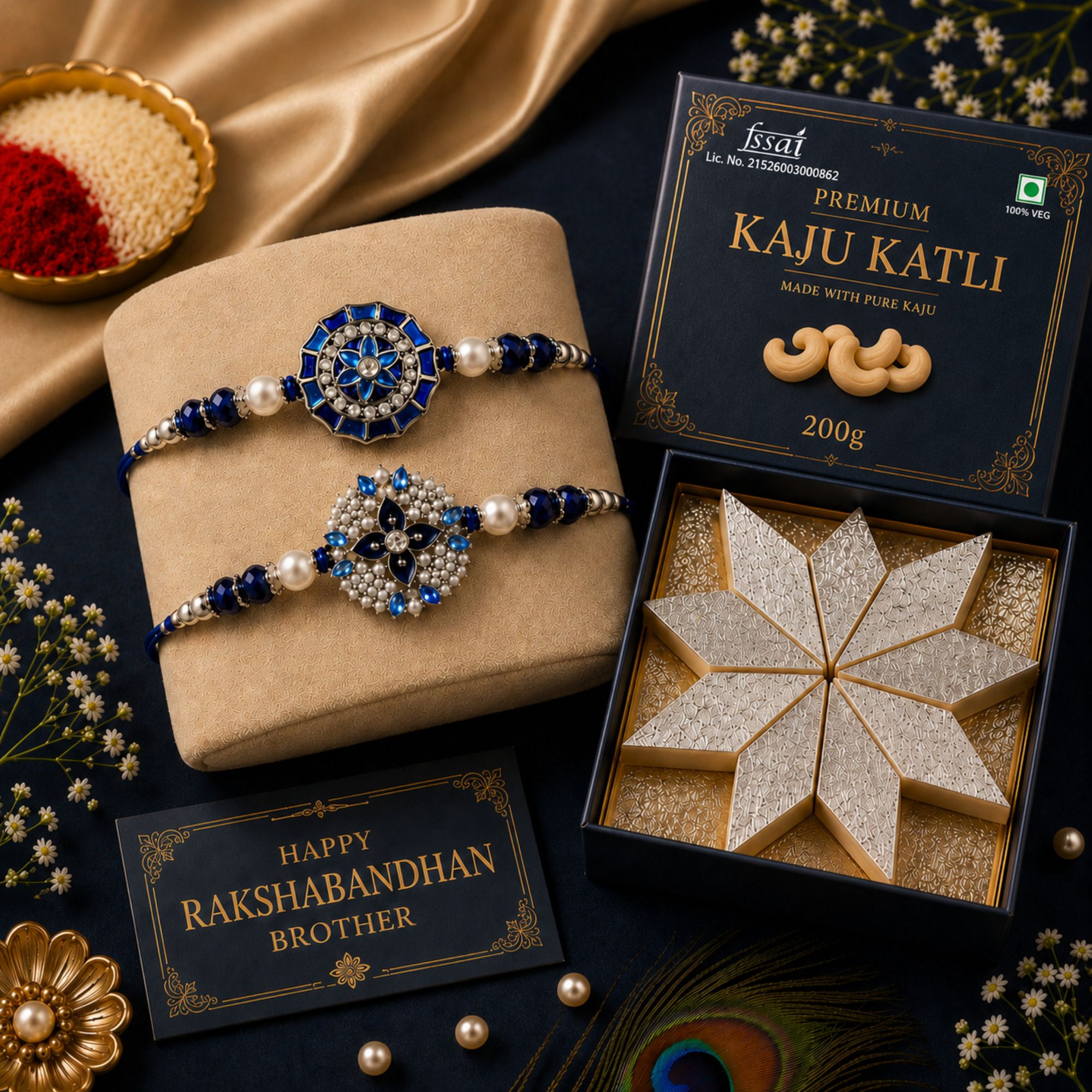 Rakhi with Premium Kaju Katli (200g) | Raksha Bandhan Rakhi Gift Hamper Brother Assorted Gift Box-image-3