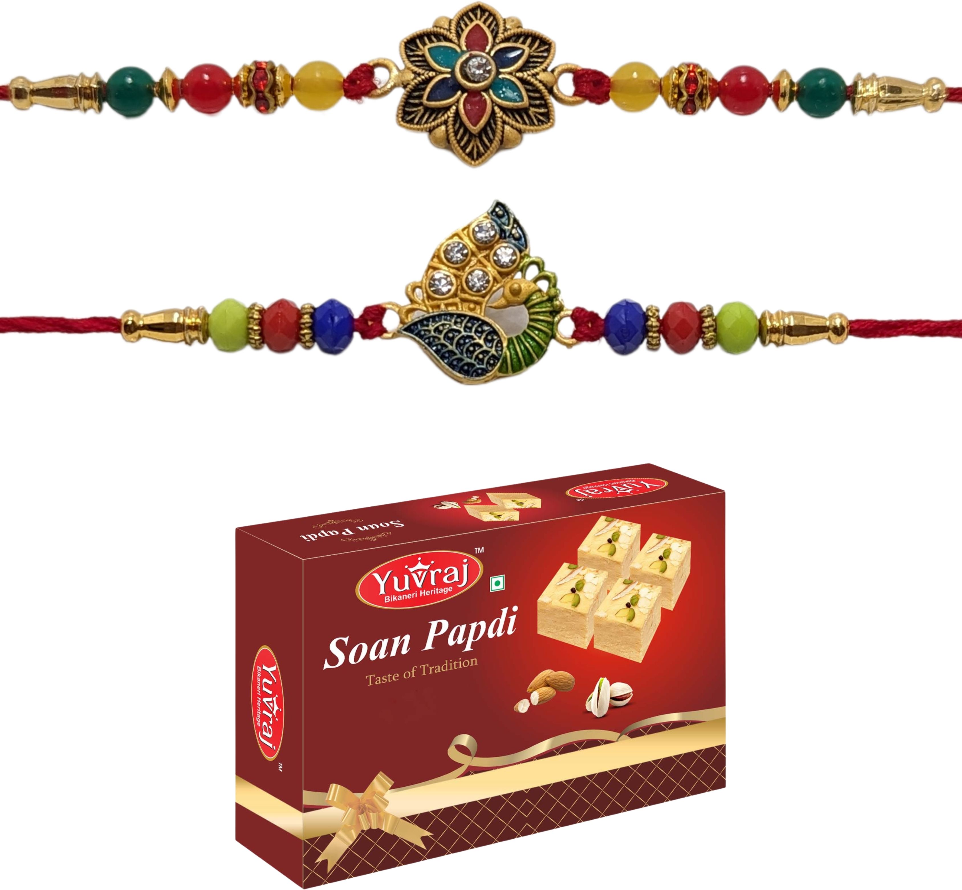 2 brother rakhi set with sweets patisa 200 gm pack Assorted Gift Box-image-19