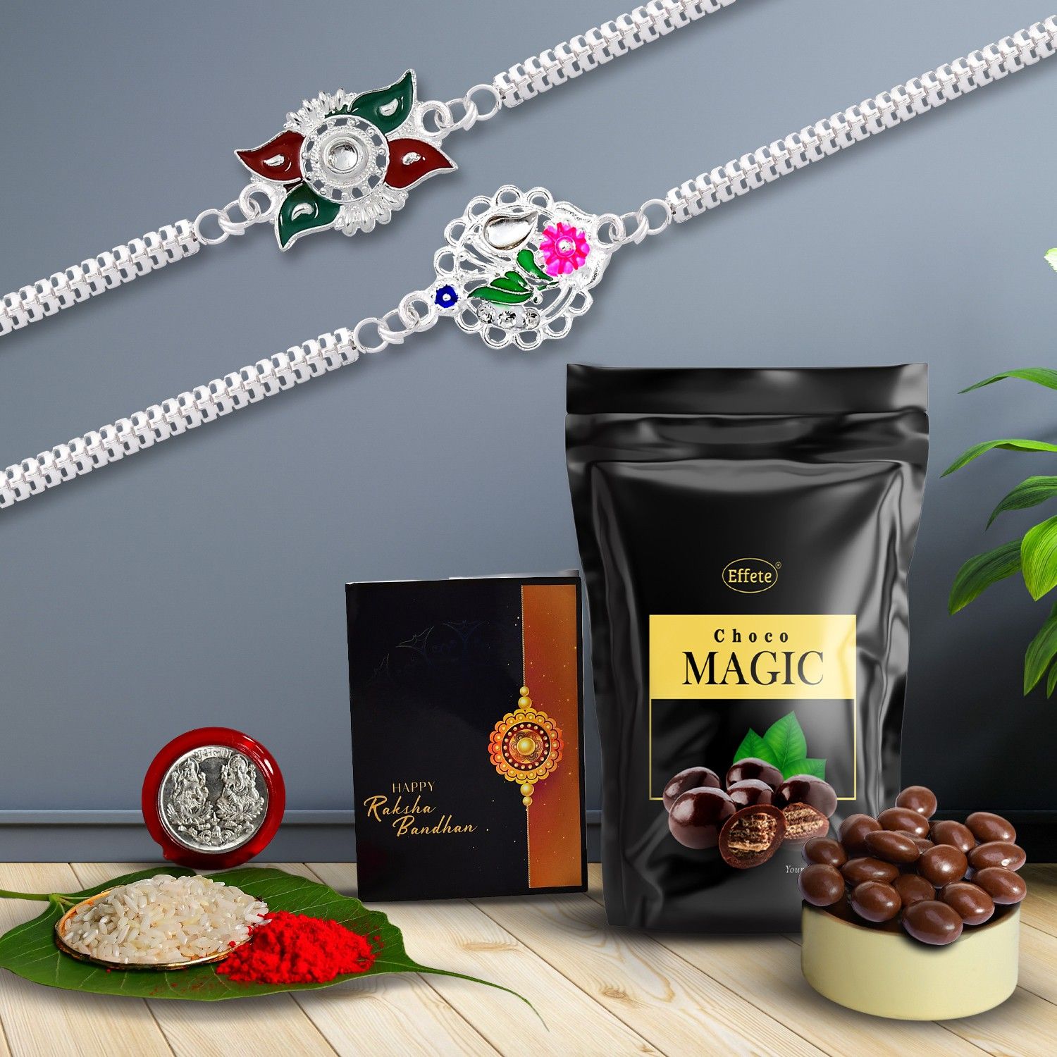 Rakhi gift for brother with Choco Magic(45GM)|Rakhi Set|K2_A16+A20_SP Assorted Gift Box-image-20