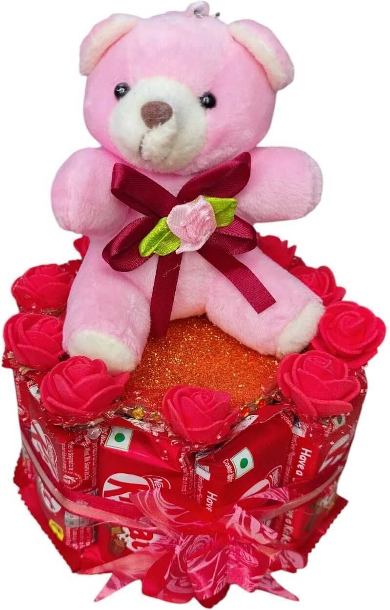 Circular Chocolate Gift Hamper with Teddy Keyring & Message Bottle Assorted Gift Box-image-34