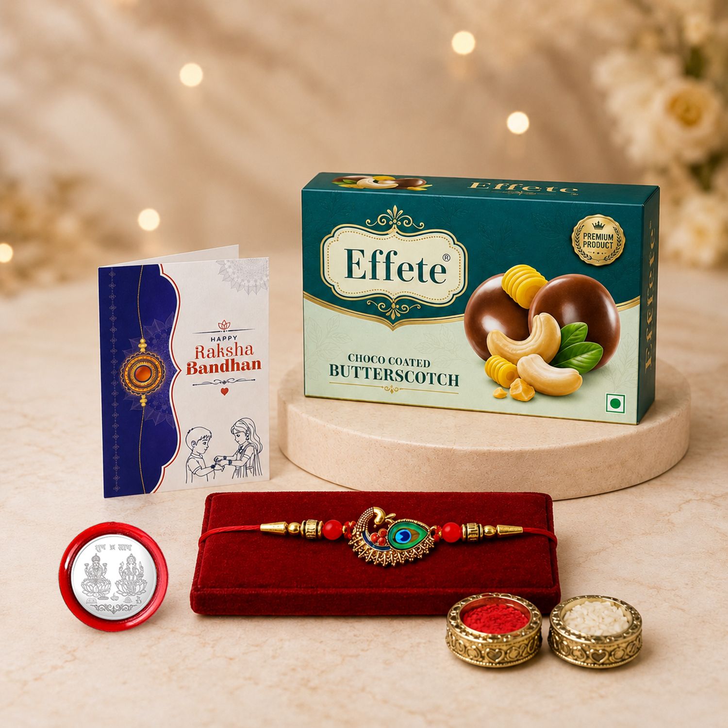 Designer Rakhi With Chocolate Butter Scotch|Roli-Chaval|K1_223_BS32 Assorted Gift Box-image-4