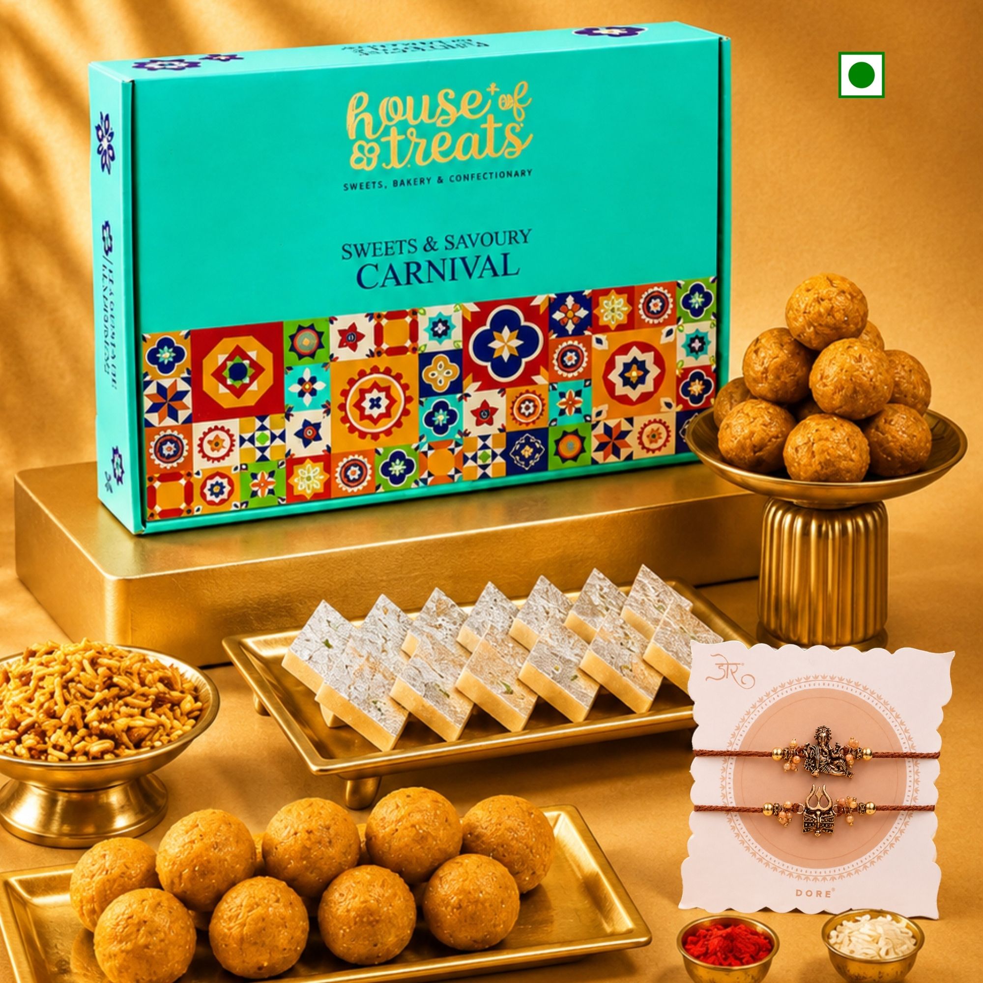 Rakhi with Sweets Gift Pack Set of 2 Rakhi for Brother Gift Hamper for Brother Paper Gift Box-image-30