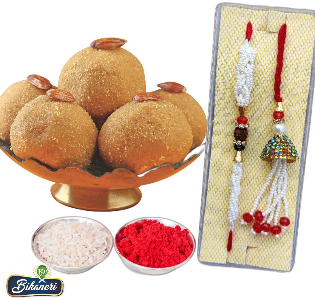yfp bikaneri RAKHI For Brother & Bhabhi with Dry Fruit Besan Ladoo 400g with Roli Chawal Pack Assorted Gift Box-picture-14