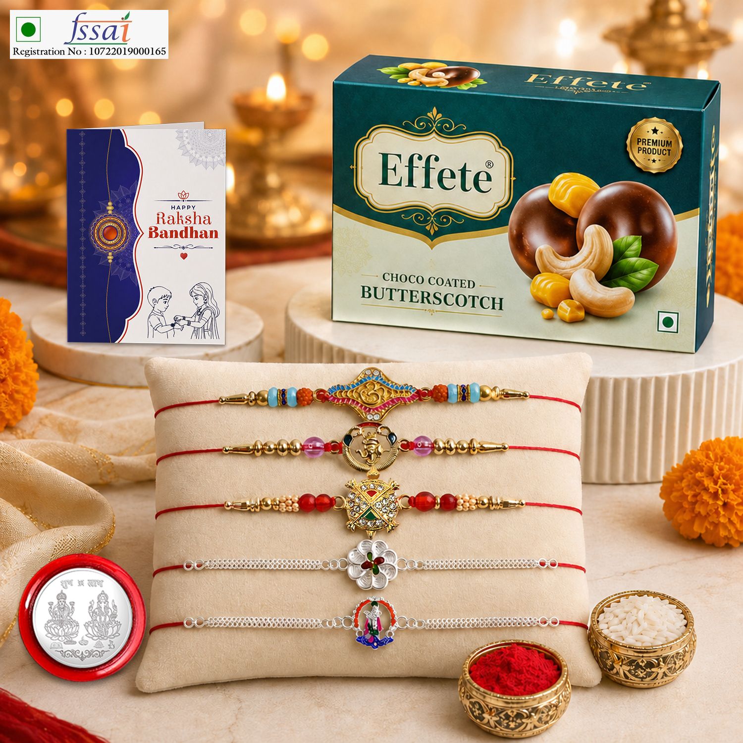 Rakhi With Chocolate|Roli-chawal|Coin|Greeting Card_K5_NC218_BS32 Assorted Gift Box-image-38