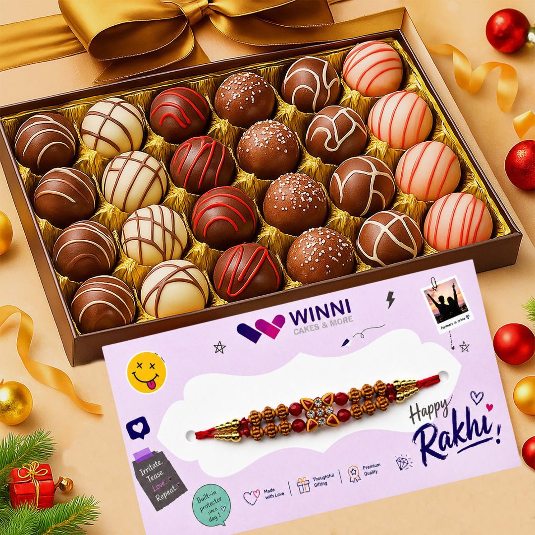 Deluxe 24 Pcs Truffle Chocolate With Rakhi | Rakhi Gift, Chocolate Gift Pack Assorted Gift Box-image-4