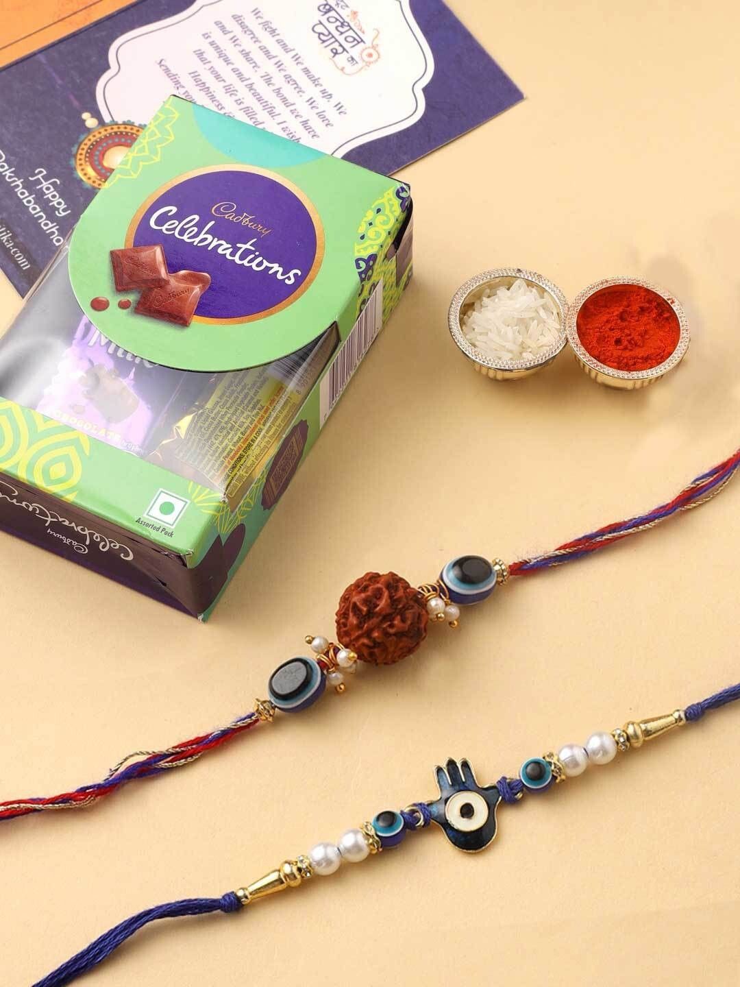 craftvatika Evil Eye Rudraksh Rakhi Set of 2 for Brother with Chocolate Combo Assorted Gift Box-picture-10