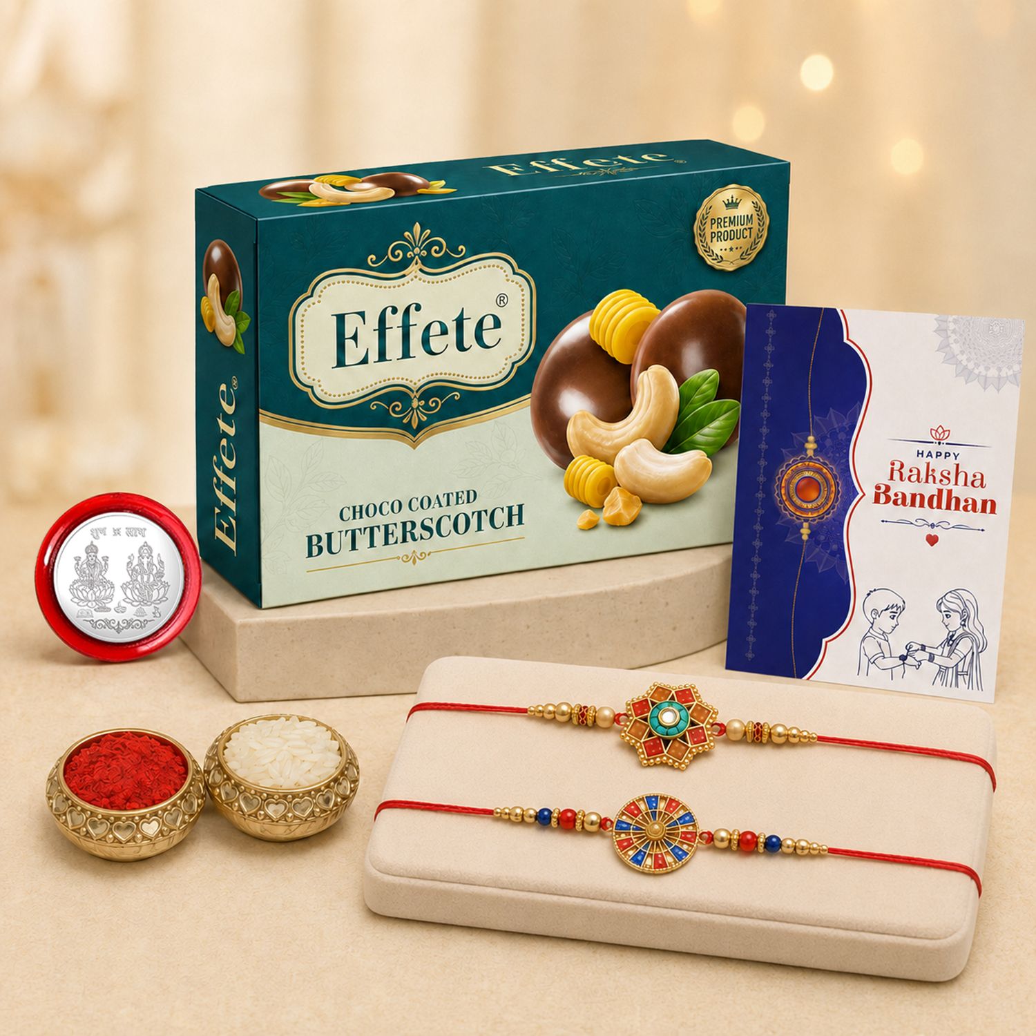 Designer Rakhi Set-2|Chocolate ButterScotch(32g)|Roli Chaval|K2_140+141_BS32 Assorted Gift Box-image-15