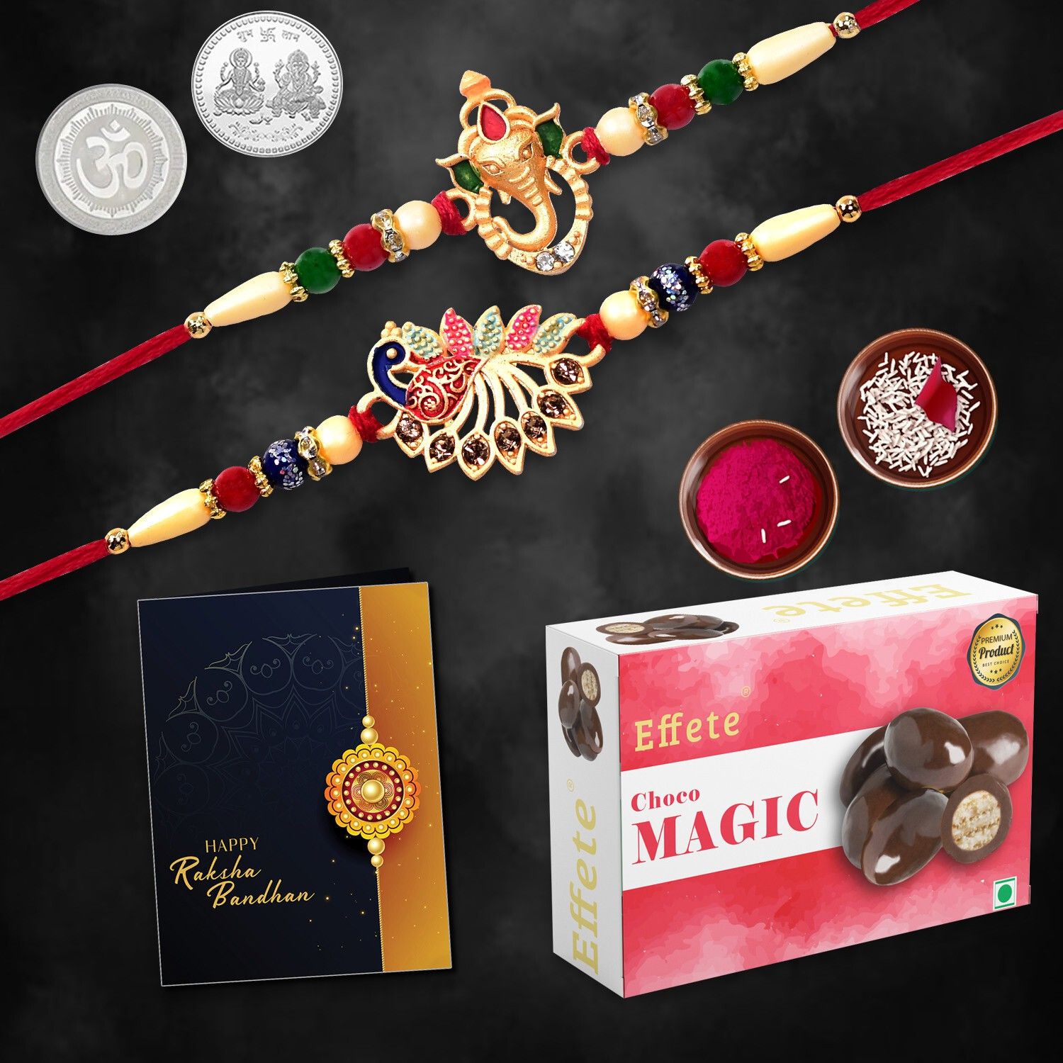 Rakhi gift for brother with Choco Magic(32-GM) | Rakhi set |Y22K2_251+252_CM32 Assorted Gift Box-image-5