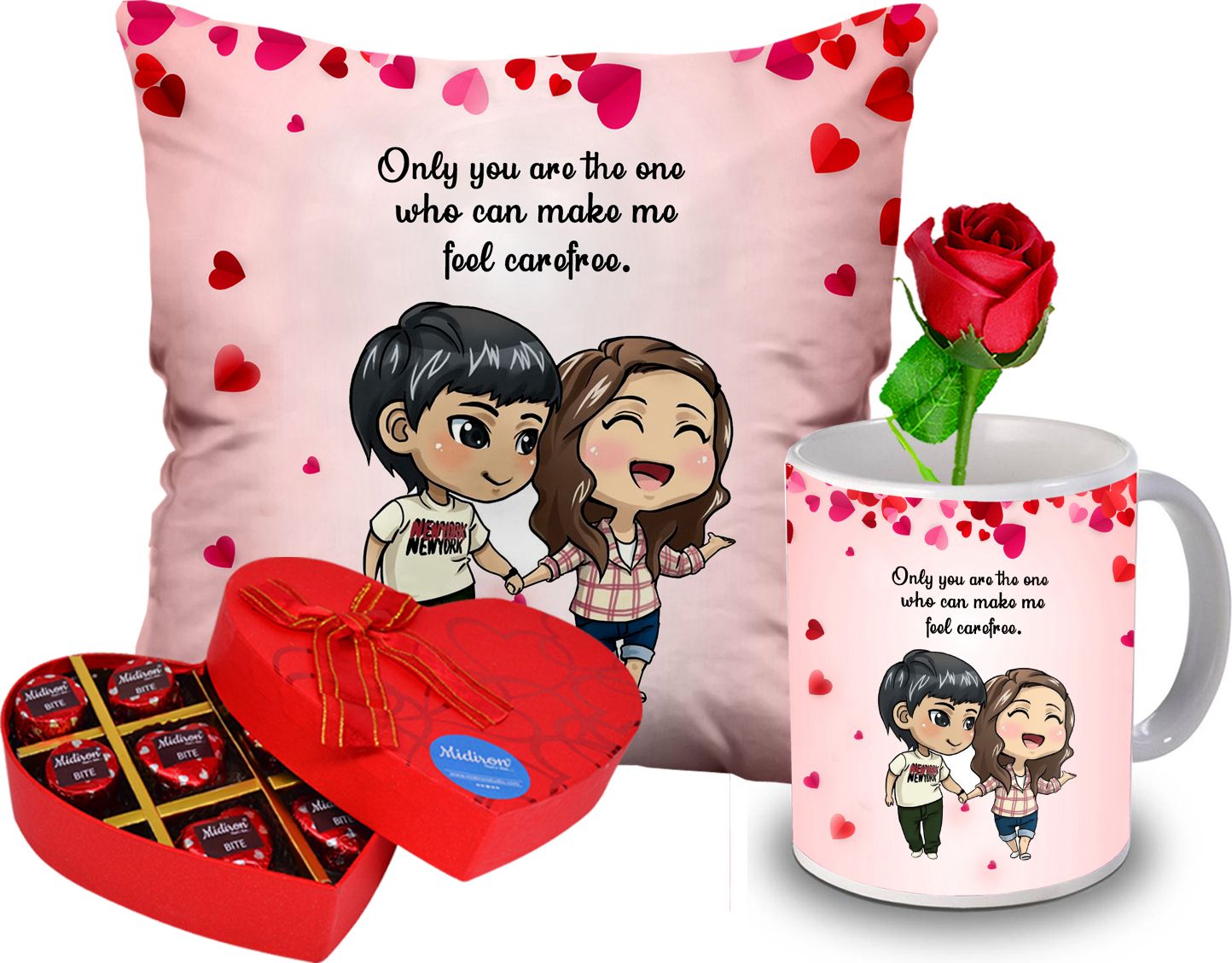Valentine’s Day Gift Combo For Couple (Mug, Chocolate, Cushion, Rose) Ceramic, Microfibre Gift Box-image-22