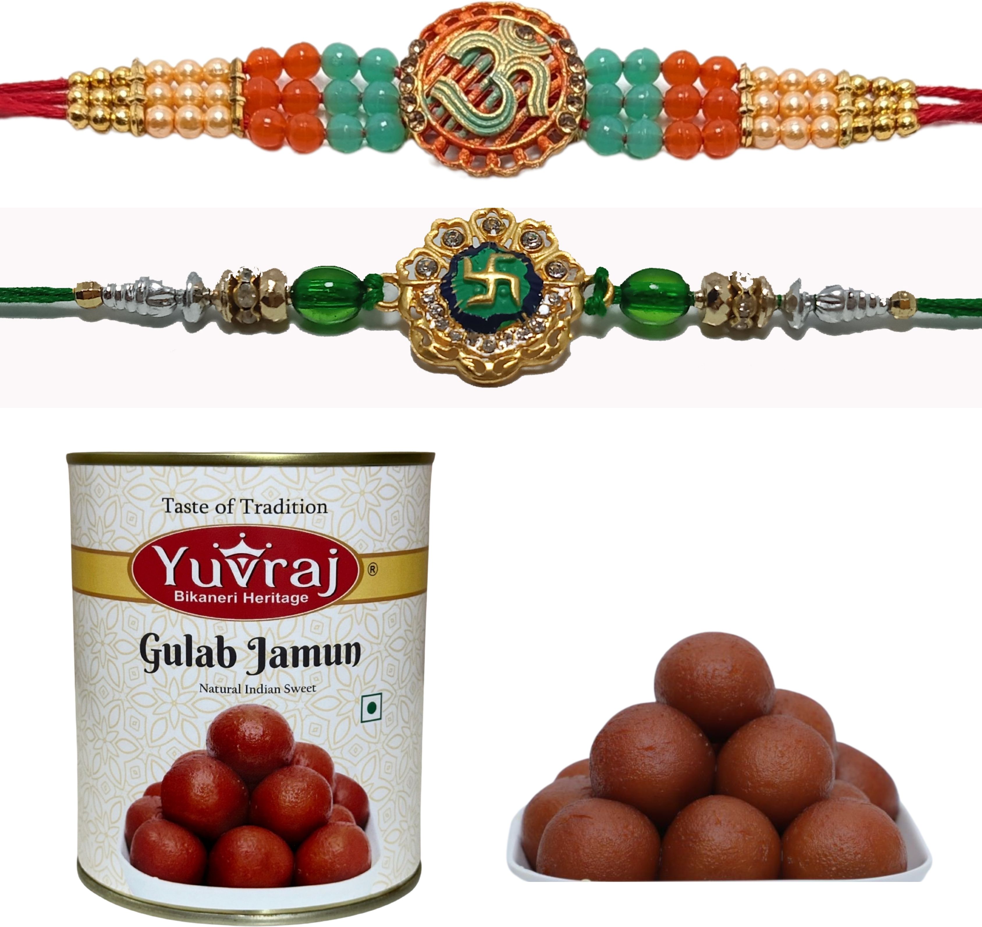 yuvraj food product Rakhi set of 2 bhaiya rakhi with Gulab jamun sweets 500 gm pack Assorted Gift Box-picture-10