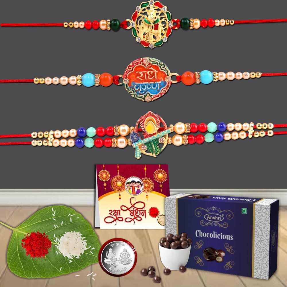 anshri 14*1*2. .c Rakhi Gift HamperRakhi - Set of 3 Assorted Gift Box-picture-34