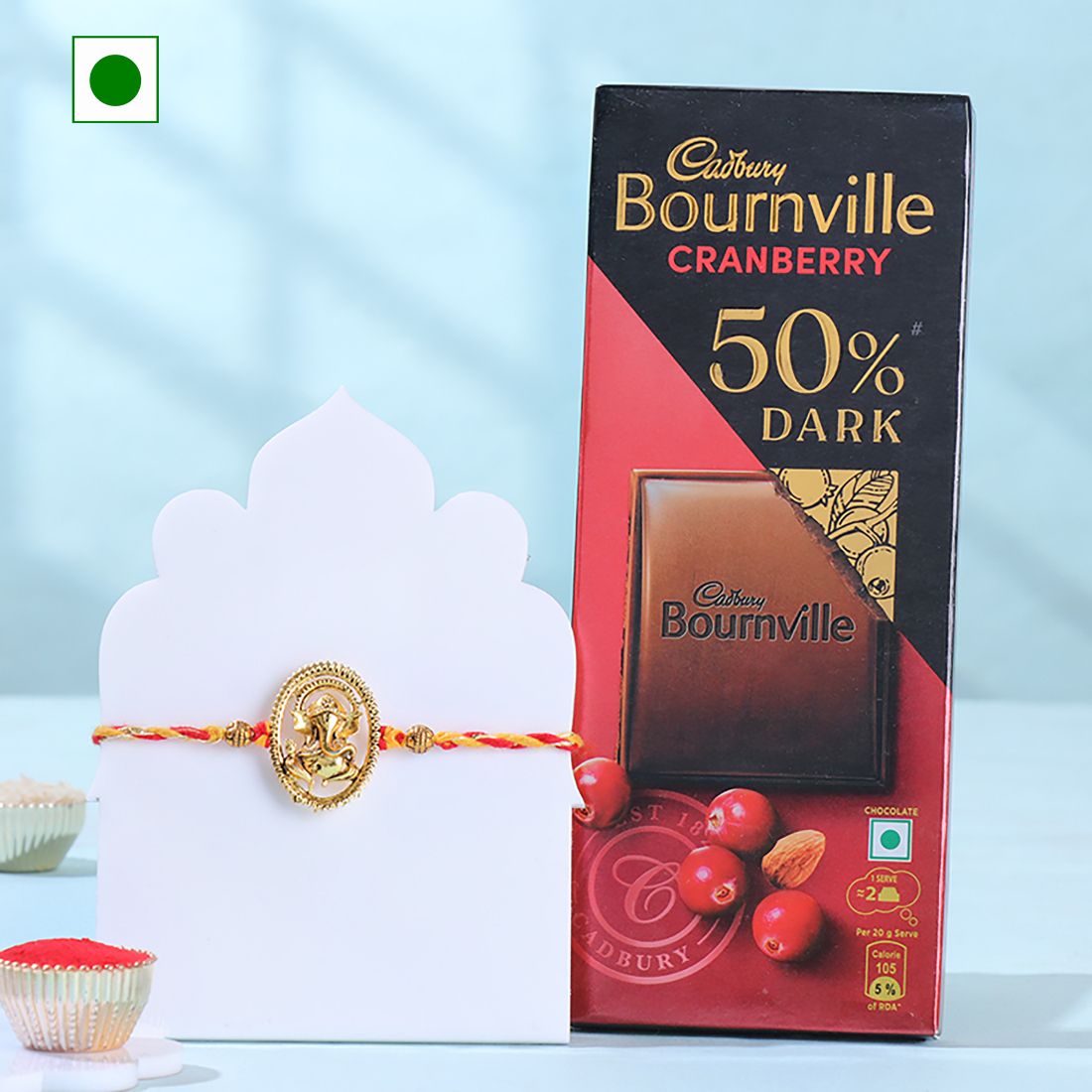 floweraura Golden Ganesha Divine Rakhi With Chocolate & Roli Chawal Tikka Paper Gift Box-picture-11