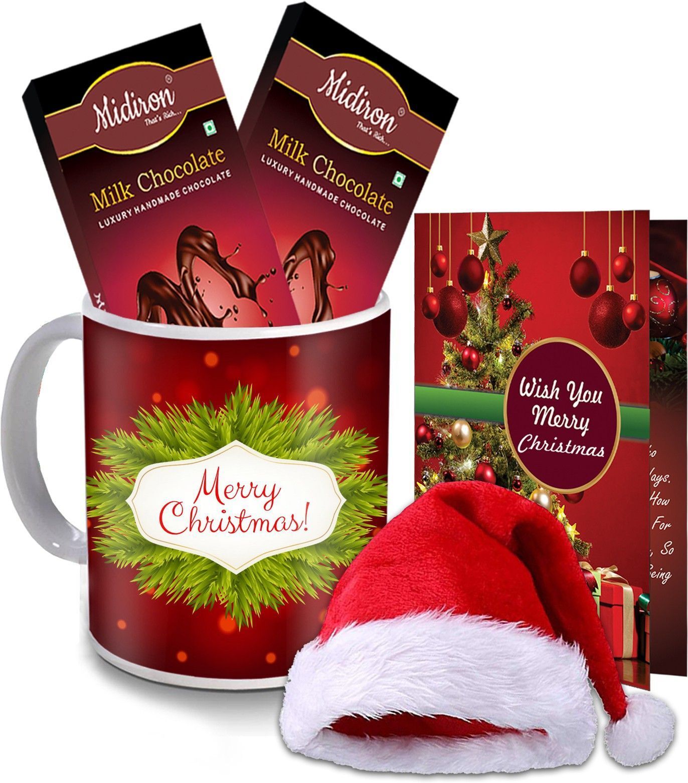 Christmas Gifts, Milk Chocolate Bar | Santa Cap| Greeting Card | Printed Coffee Mug for Friend & Relative IZ20ST-44 Ceramic, Paper, Cotton Gift Box-image-22